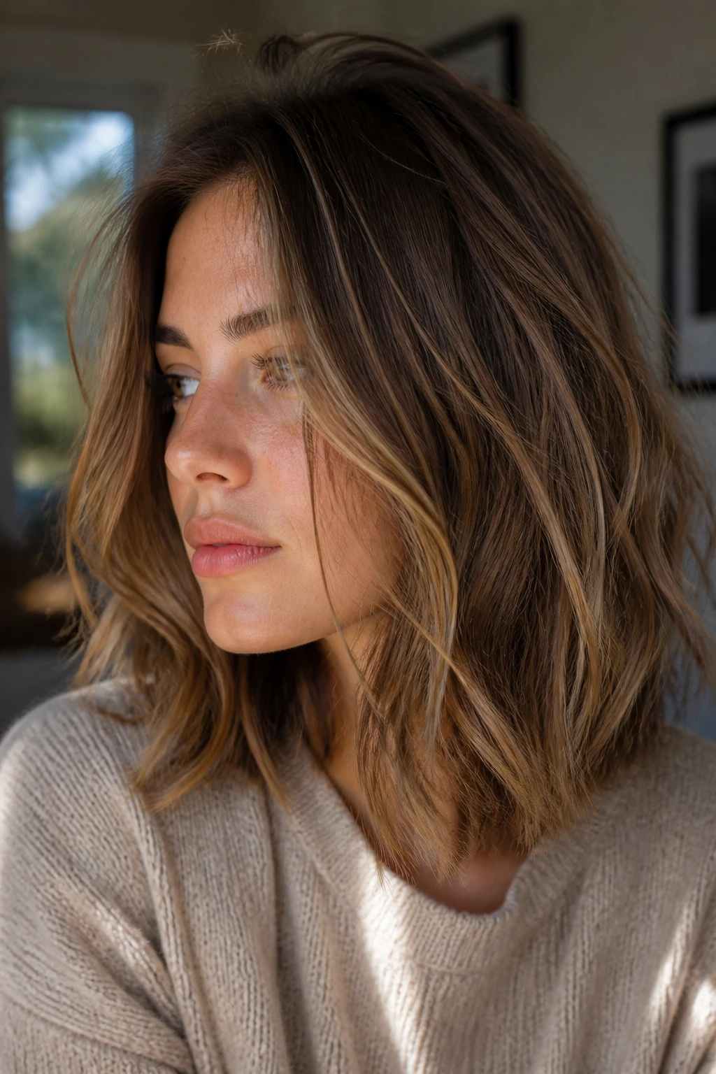 Portrait of a person with an air-dry lob showing natural movement
