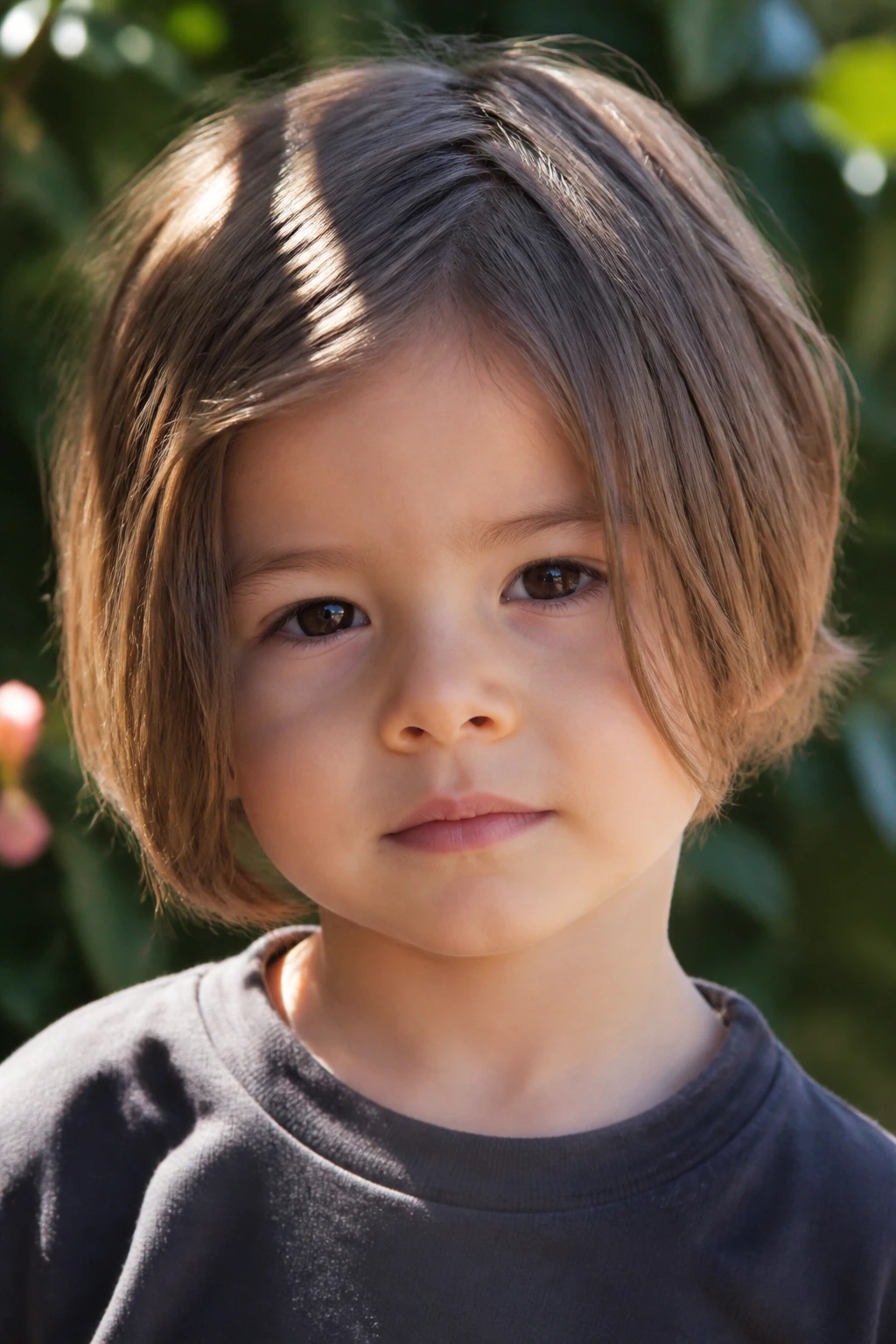 Close-up toddler boy with long-front bob and short nape