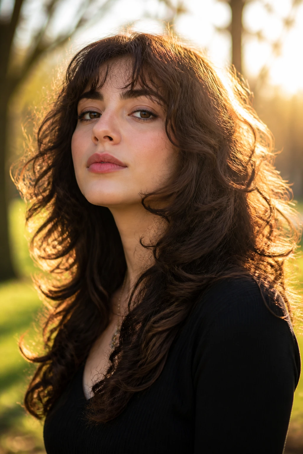 Close-up of long layers starting at the jaw on a real woman