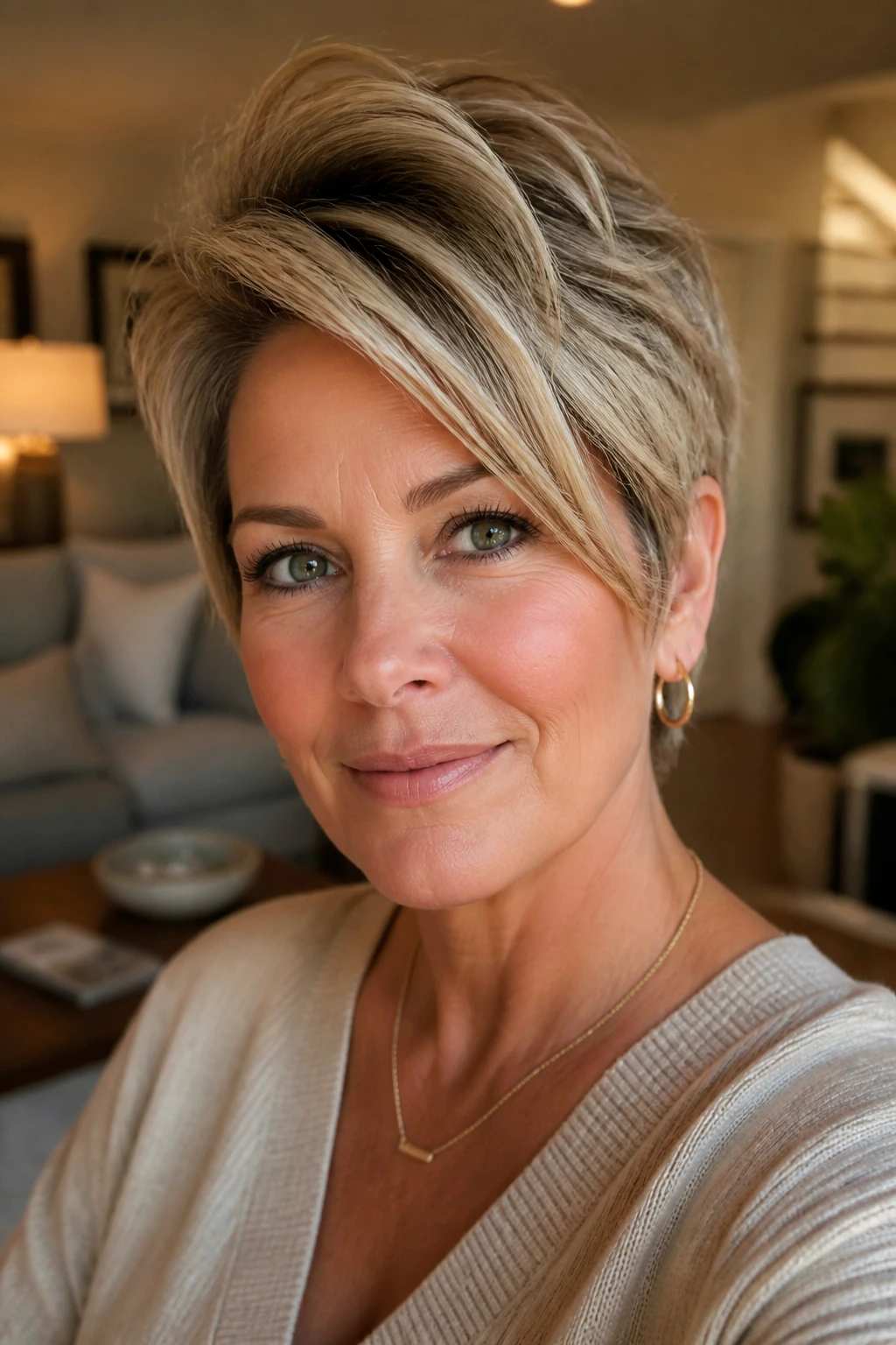 Real person with long pixie and crown lift