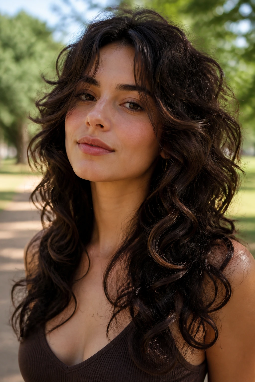 Close-up portrait of a real person with long rocker layers and ribbons