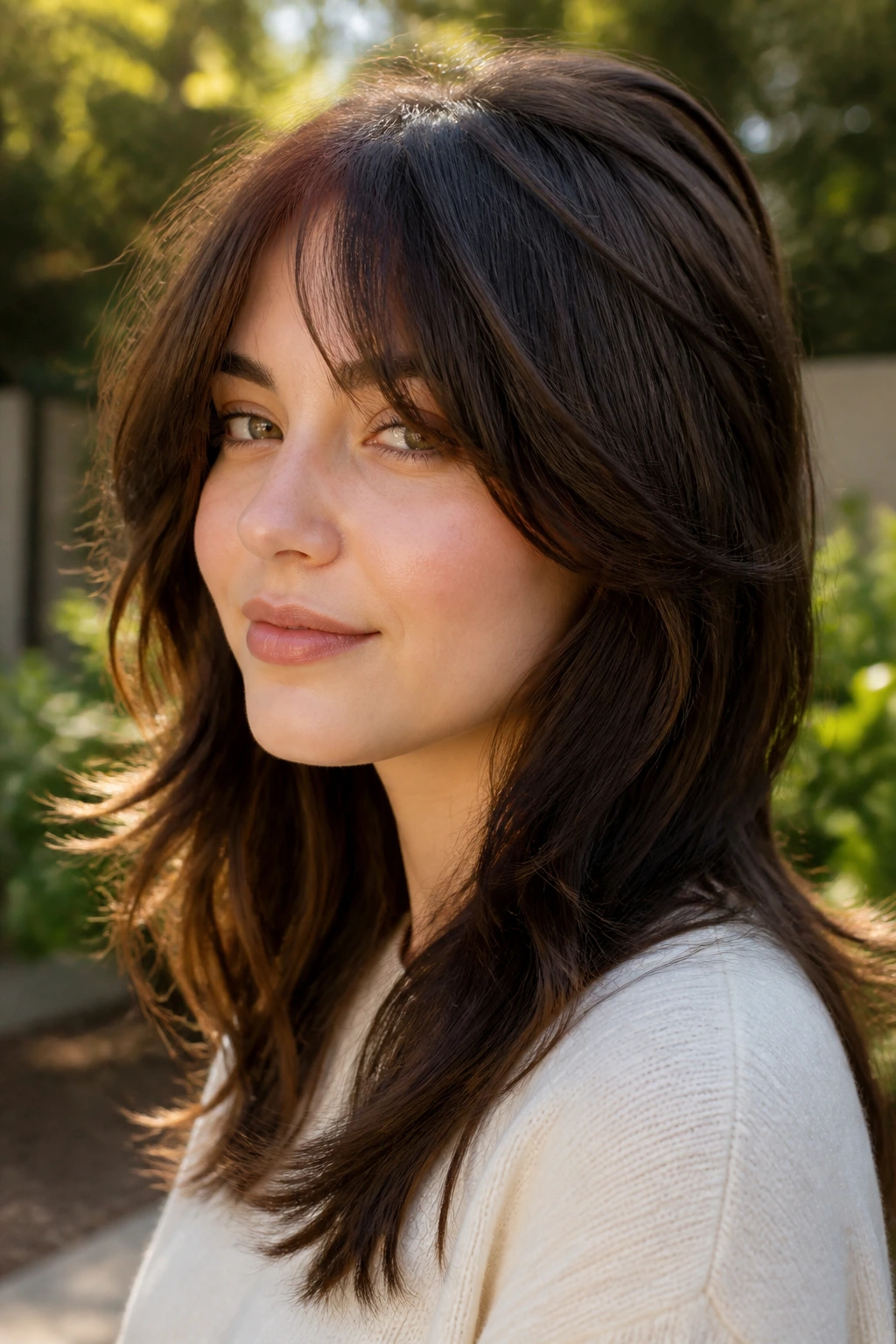 Portrait of a person with a long shag showing soft crown texture
