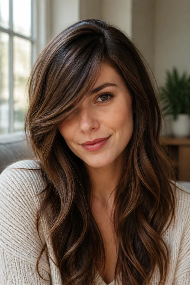 25 Long Length Bangs for Square Faces with Soft Layers