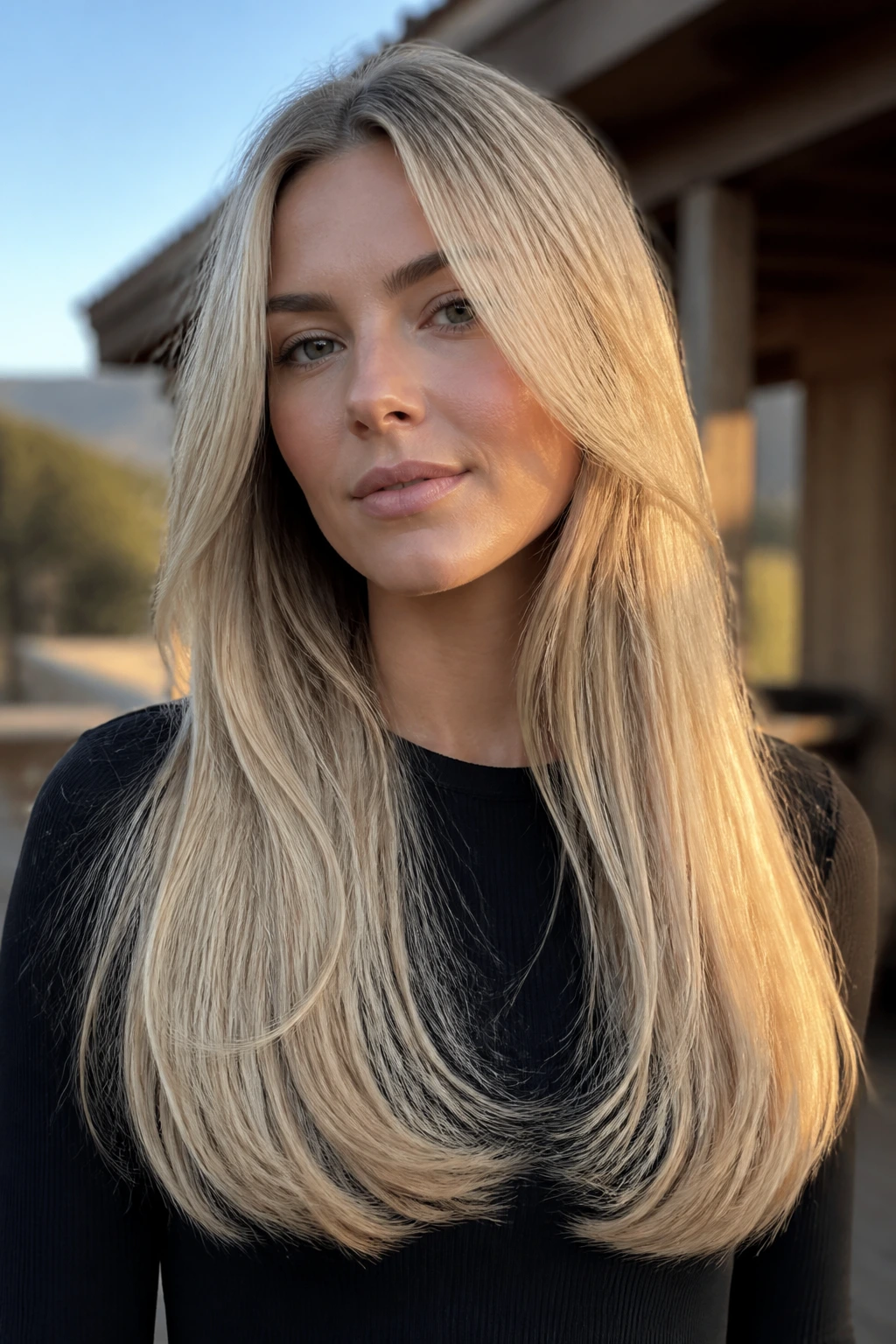 Long U-cut with barely-there layers in ash blonde
