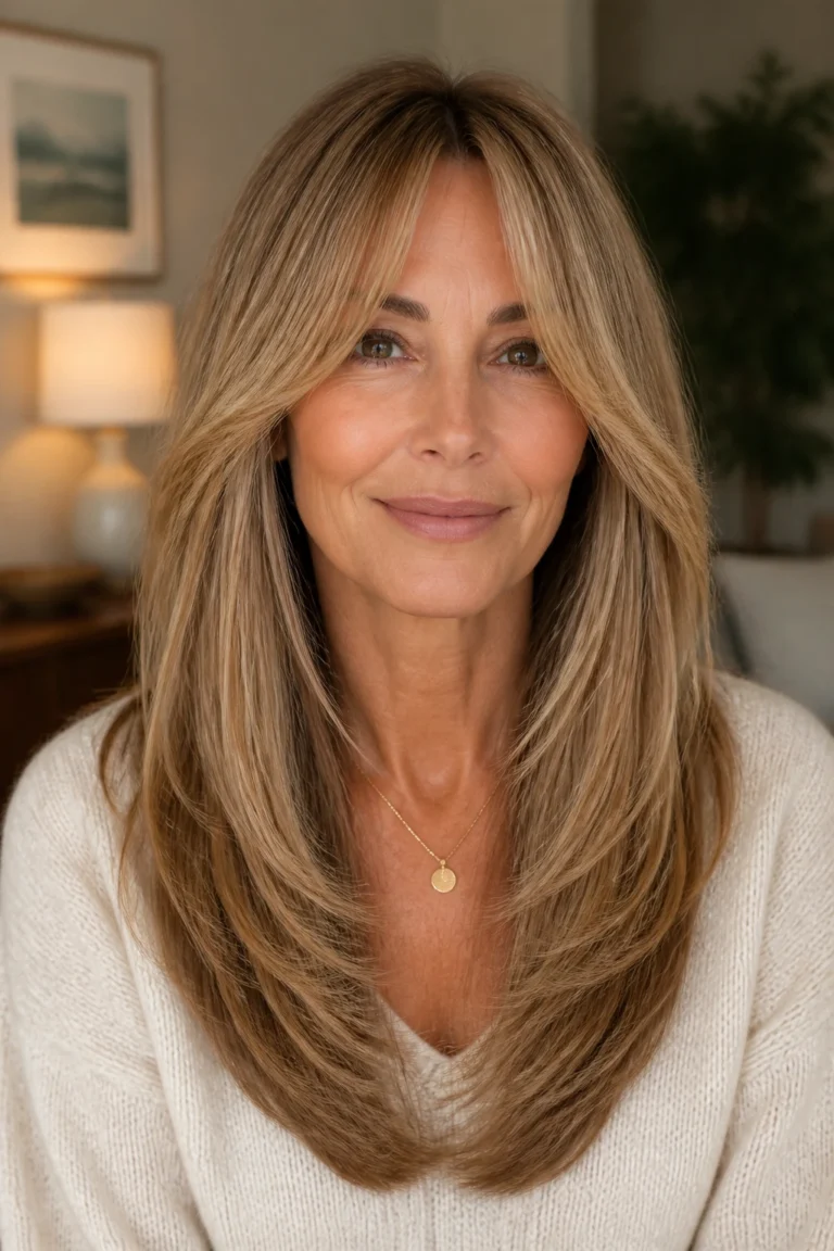 22 Long Fine Hairstyles for Women Over 50 with Curtain Bangs