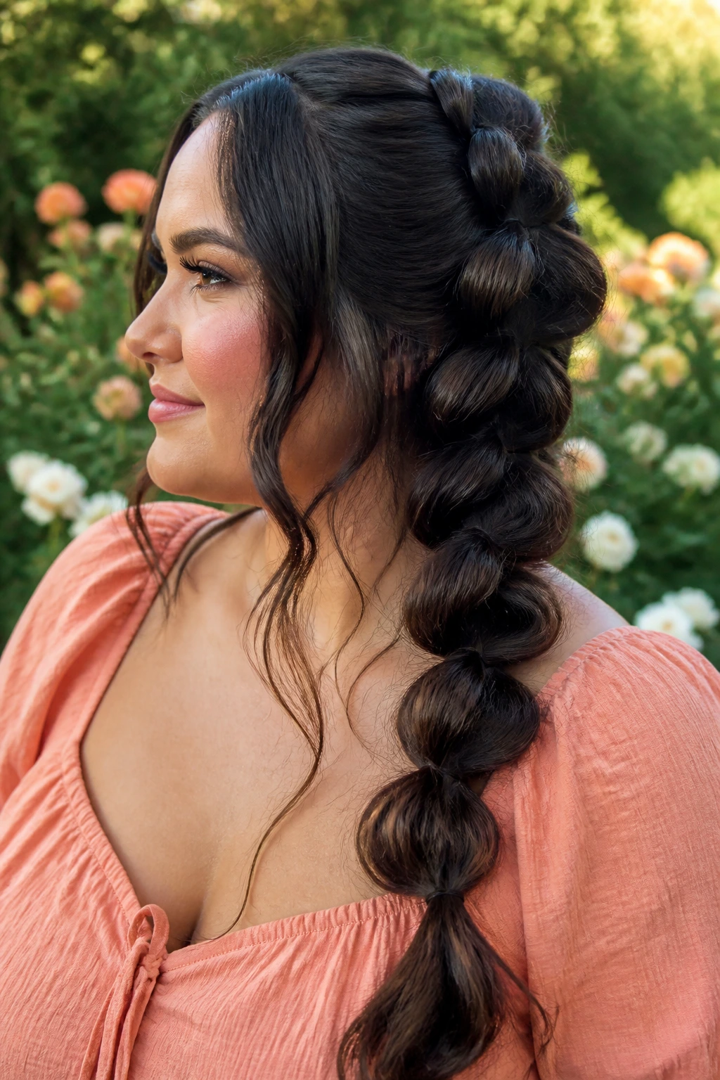 Real person with a loose bubble braid