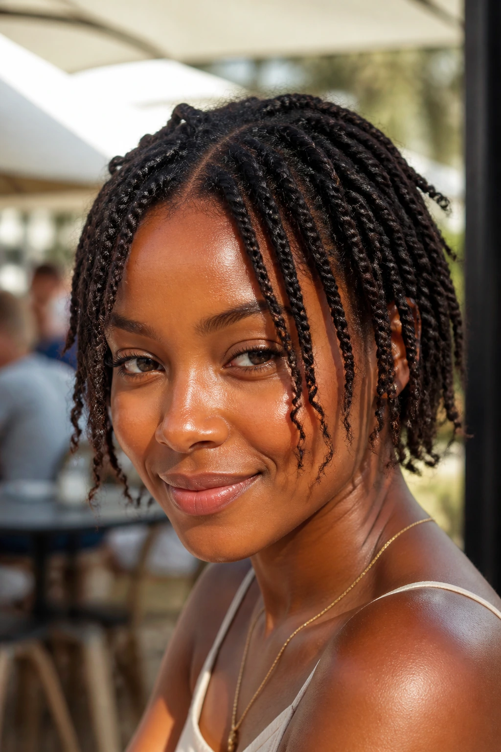 Close-up of loose-end accent twists on a real person