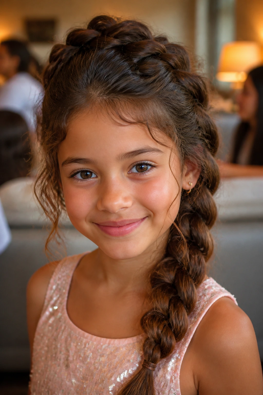 Child with party-laced loose French weave, fuller look