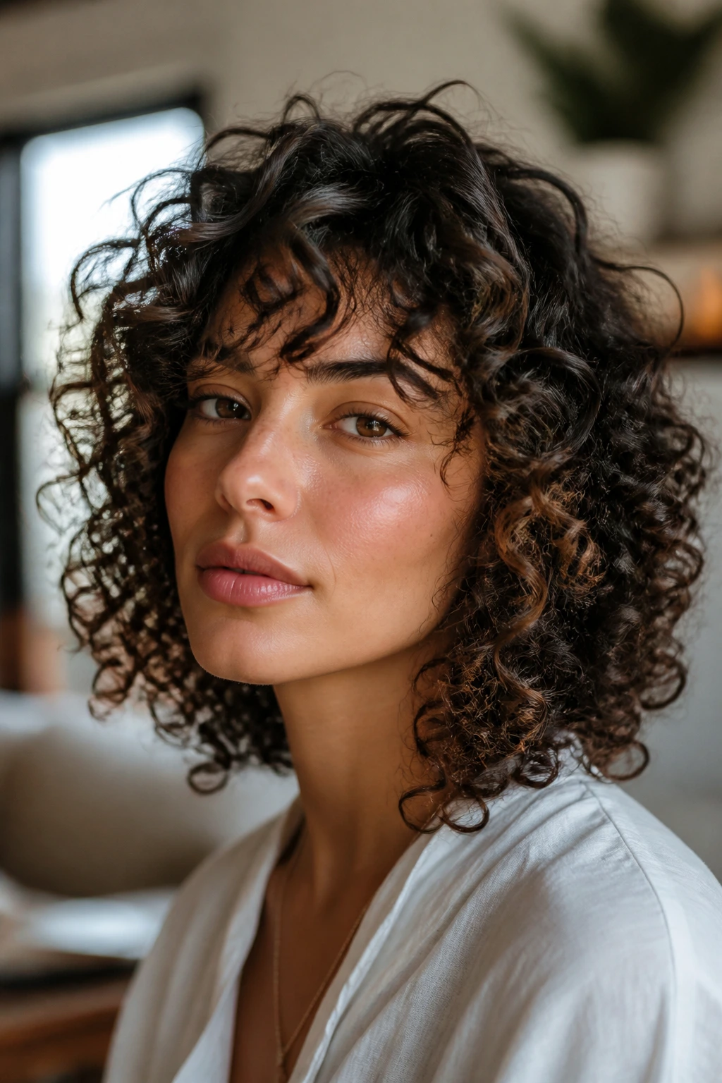 Real person with mixed-texture curls showing different curl patterns
