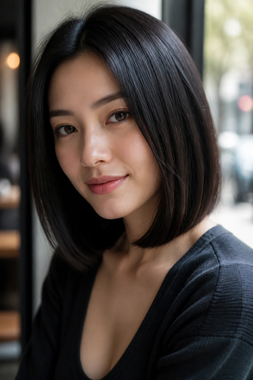 Real woman with low-bulk lob and clean edge