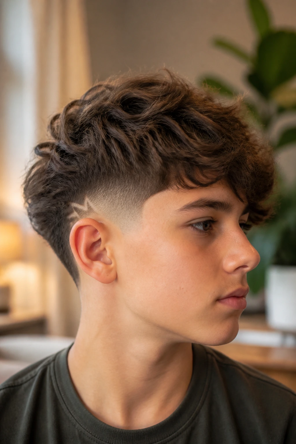 Boy with low fade and bolt behind the ear