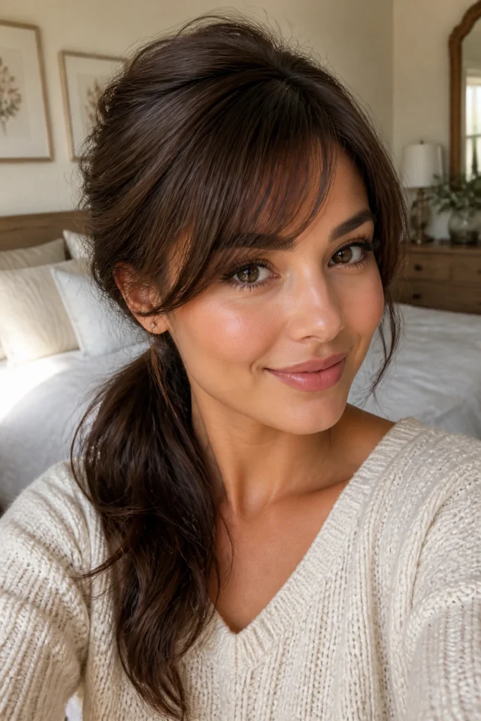 25 Fluffy Hairstyles for Busy Mornings with Side-Swept Bangs