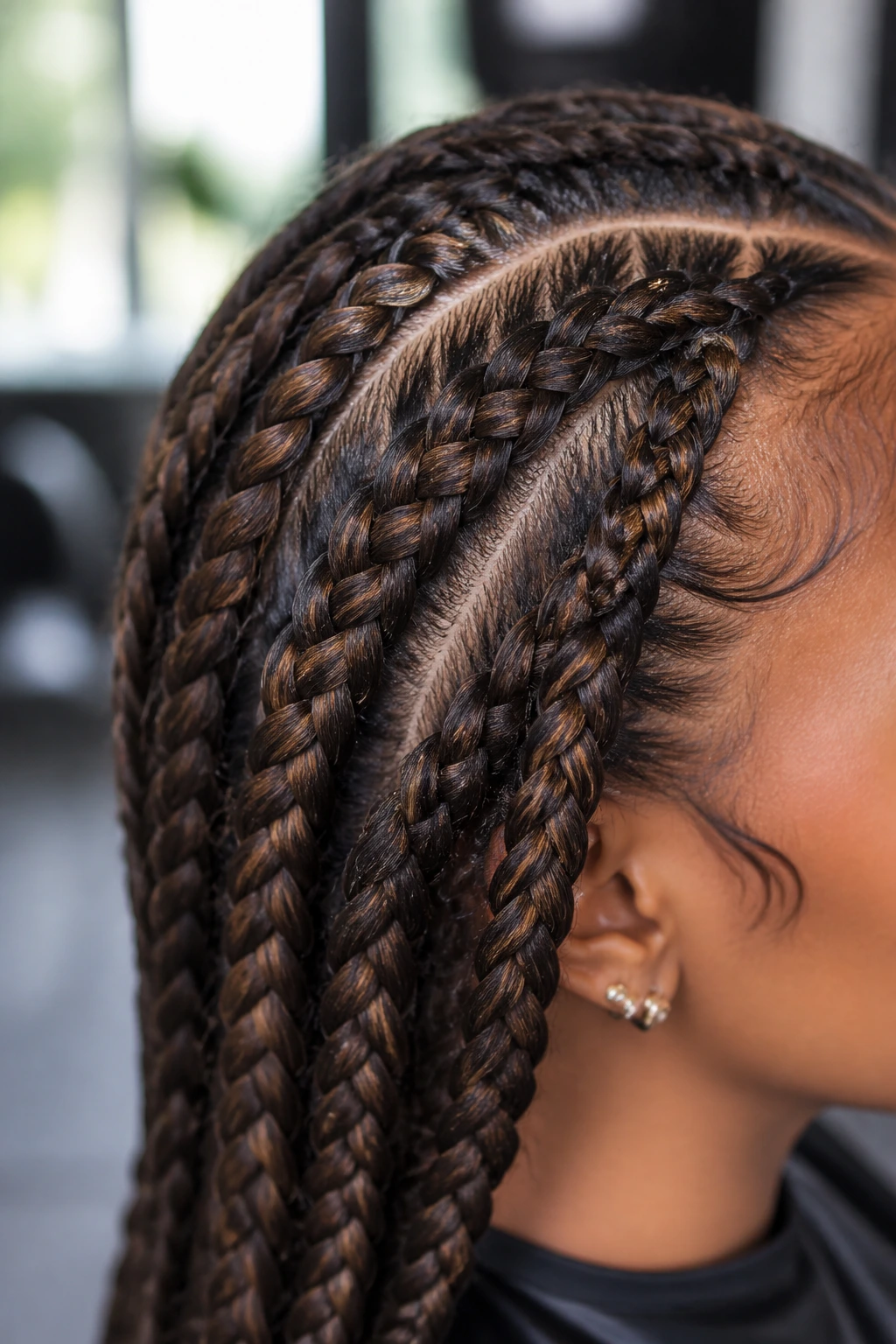 Hair braid with gradient lowlight shades espresso to walnut in natural light