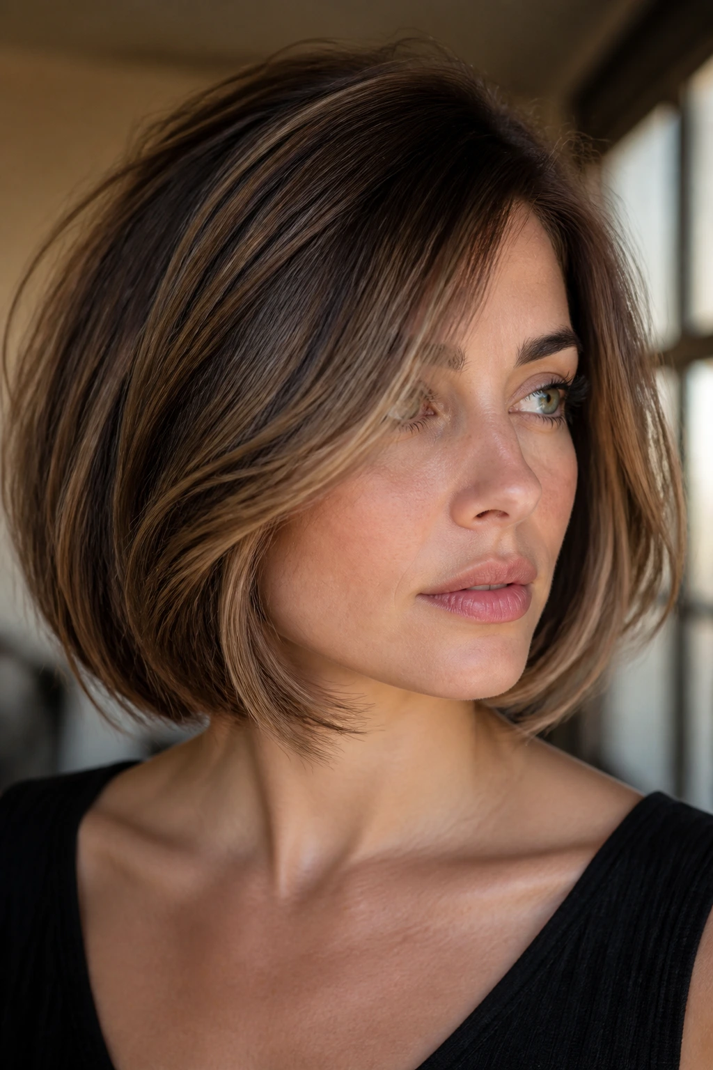 Lowlights shaping a thick bob on a real person