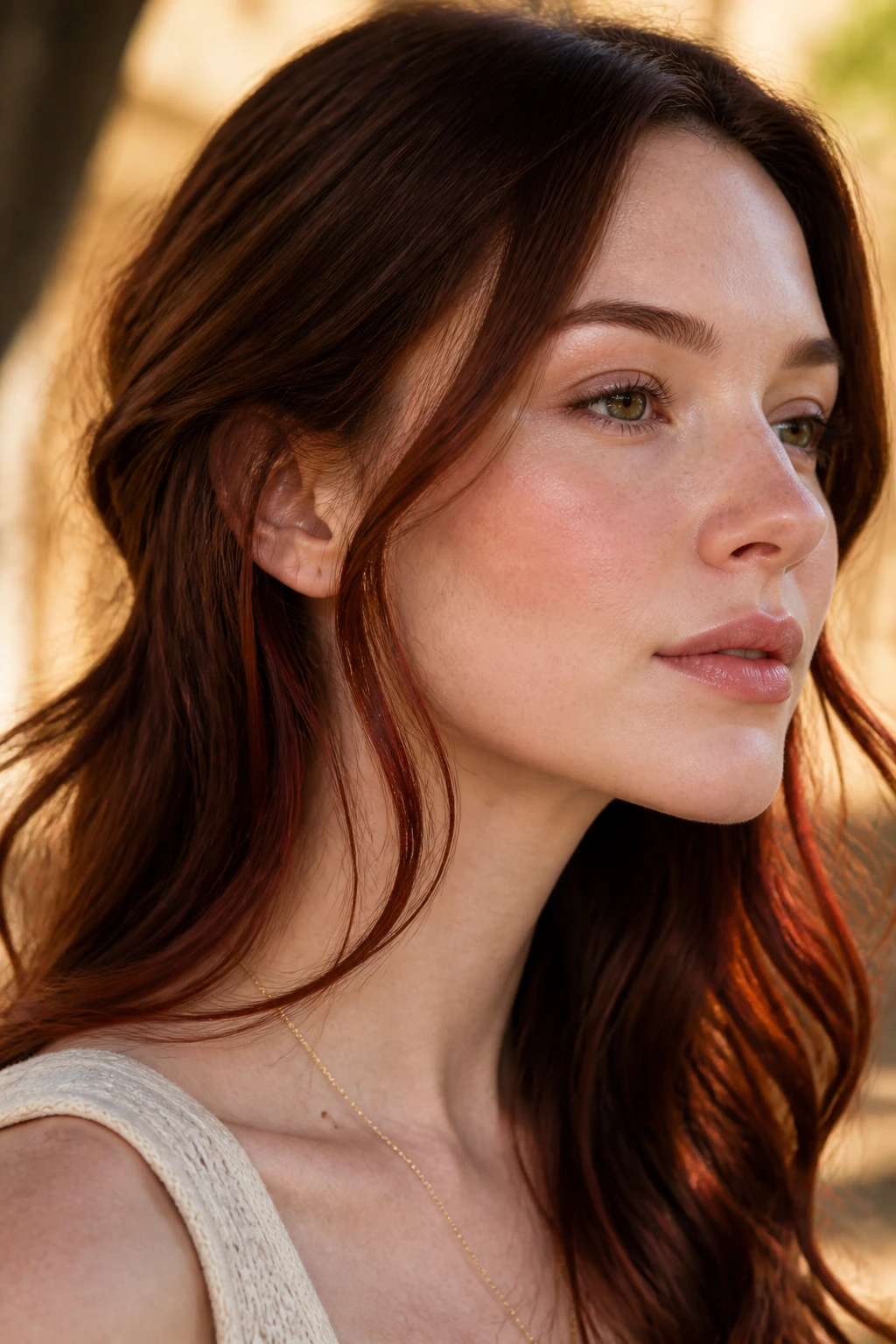 Real woman with mahogany contour highlights at the jawline