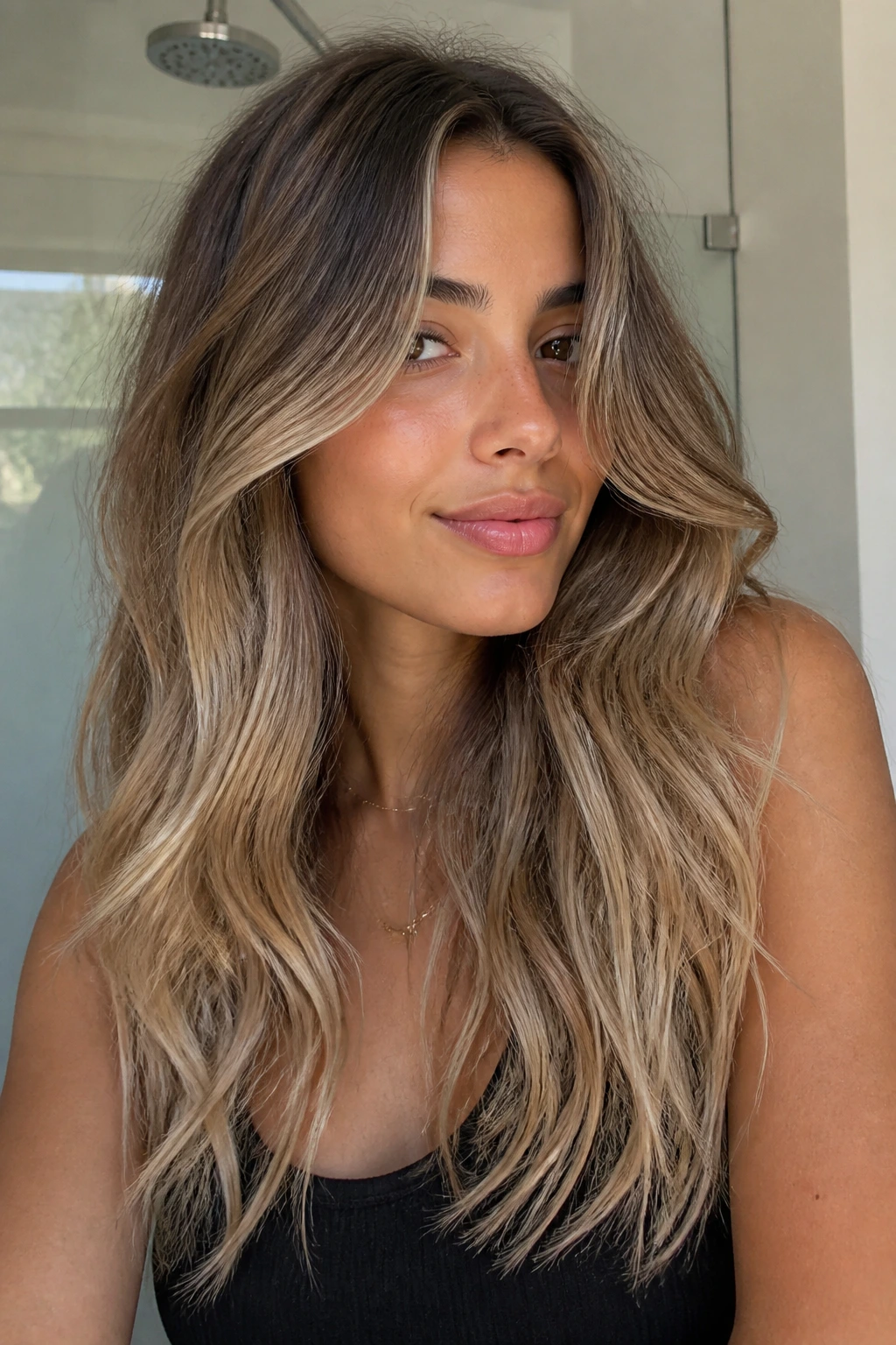 Portrait showing creamy beige ends and healthy shine
