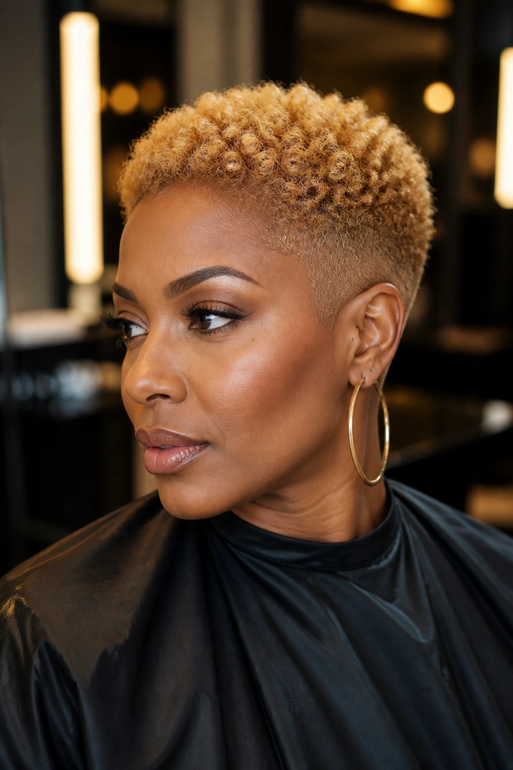 Portrait of a real person with maple blonde tapered cut