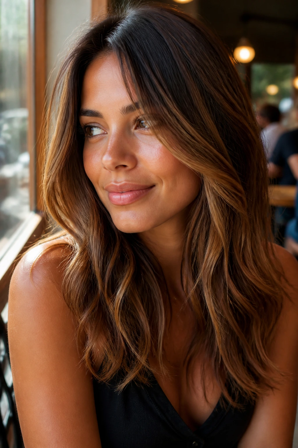 Maple glaze balayage close-up on a real person with red-brown warmth