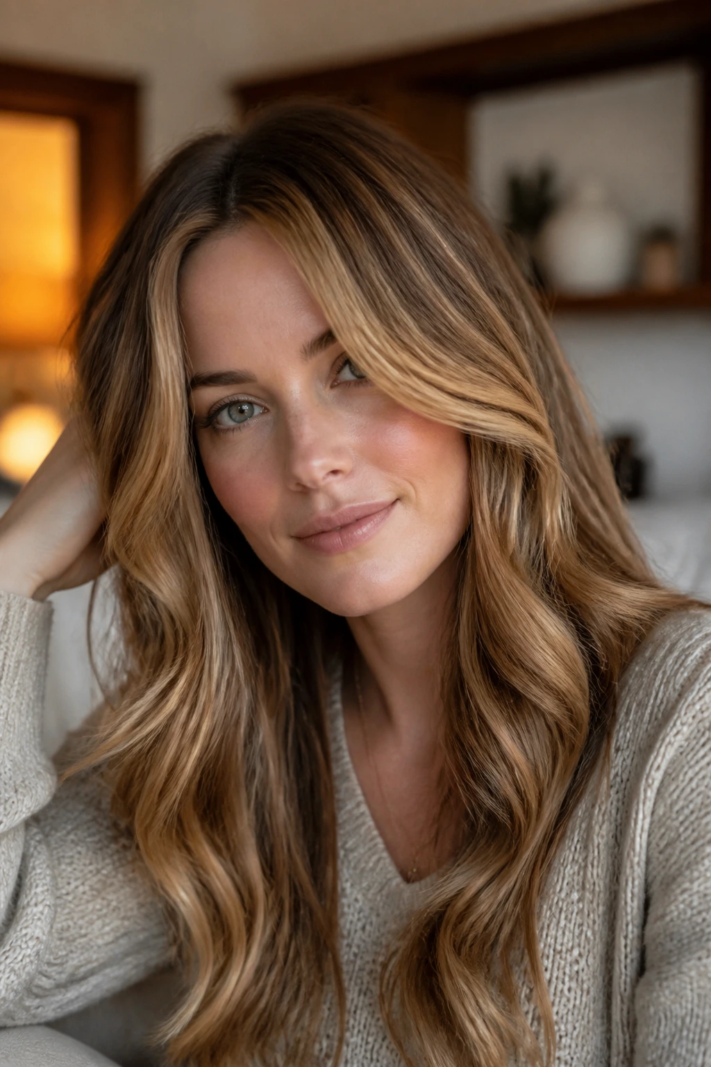 Close-up of a real woman with maple glaze highlights around the face