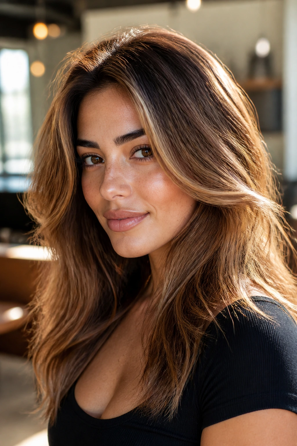 Close-up of a woman with maple honey halo around the crown