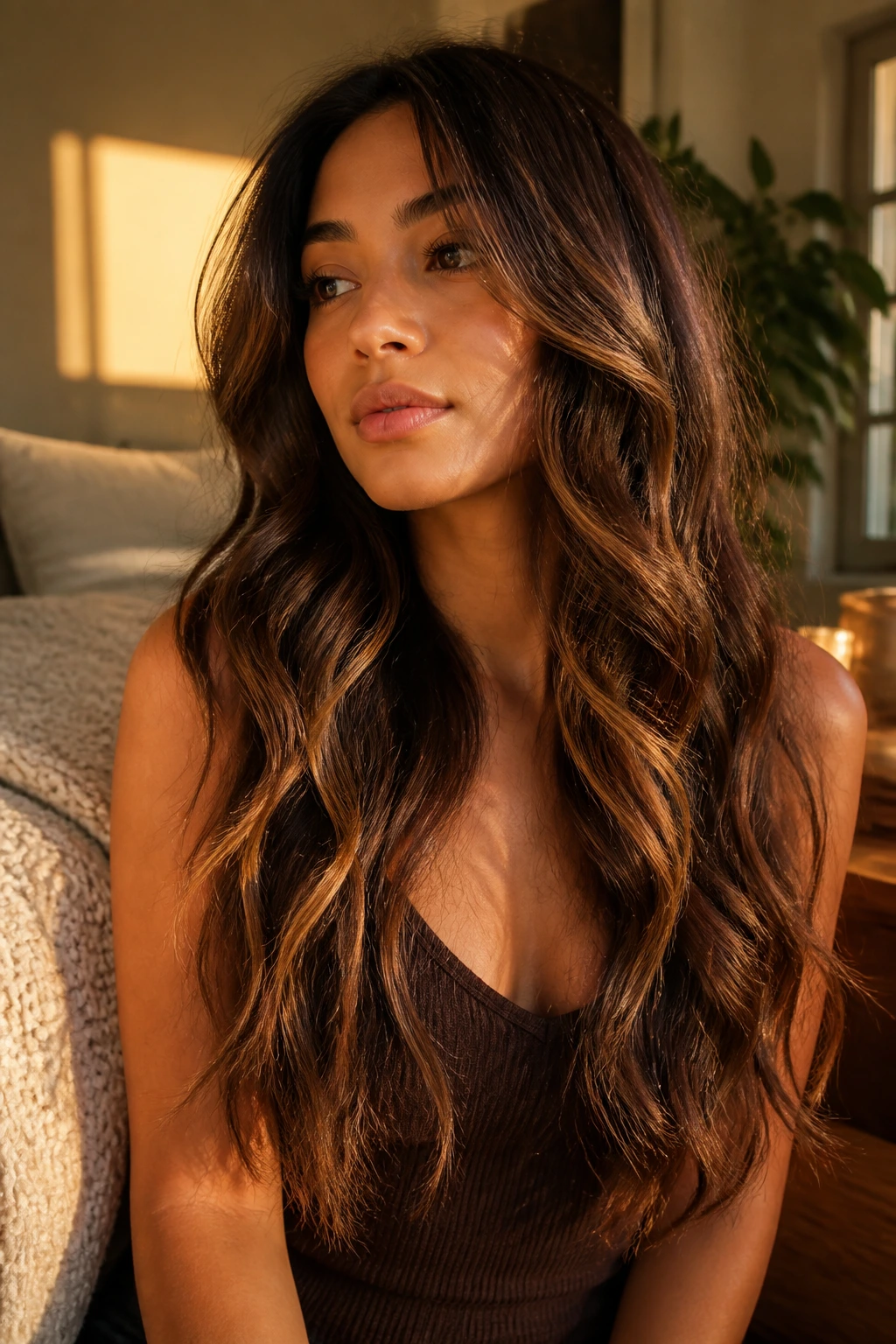 Real person with mermaid layers and long flowing movement in golden-hour light