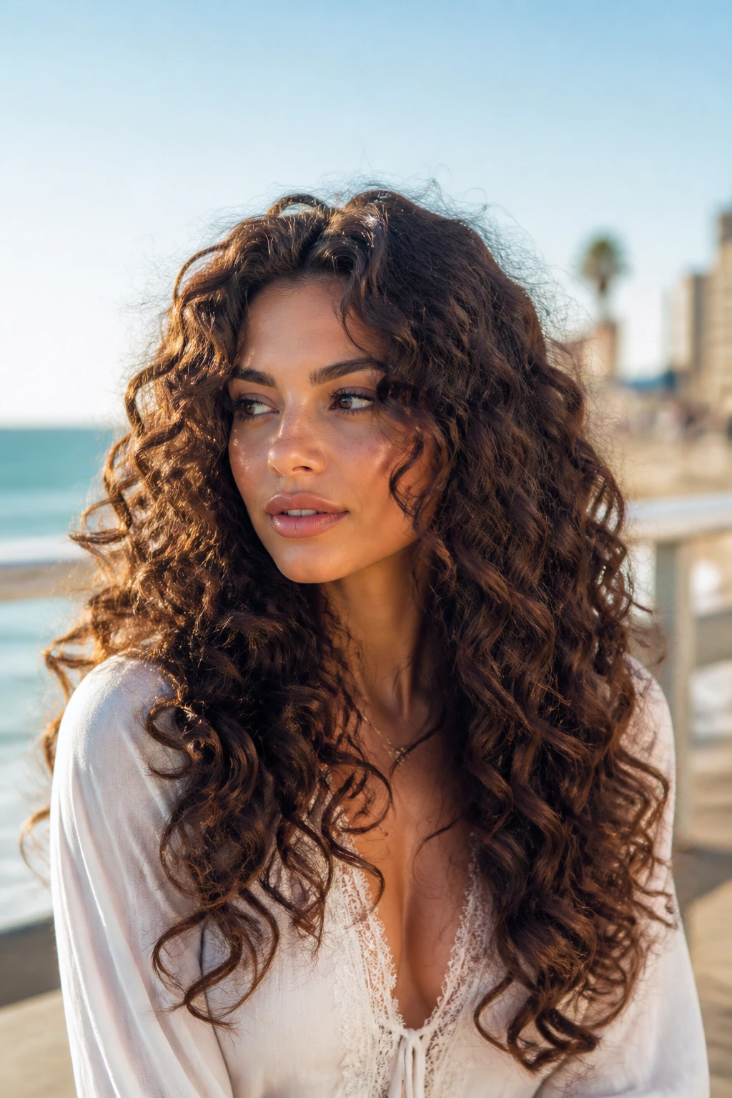 Close-up of a person with mermaid-length curls showing inner movement