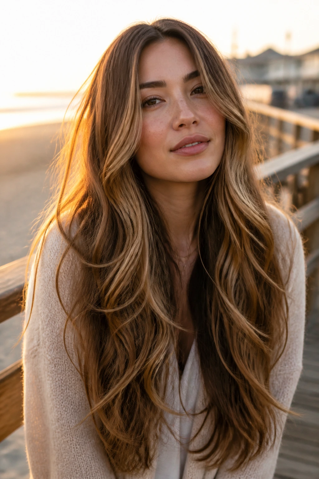 Portrait of a real woman with mermaid-length hair and tapered ends