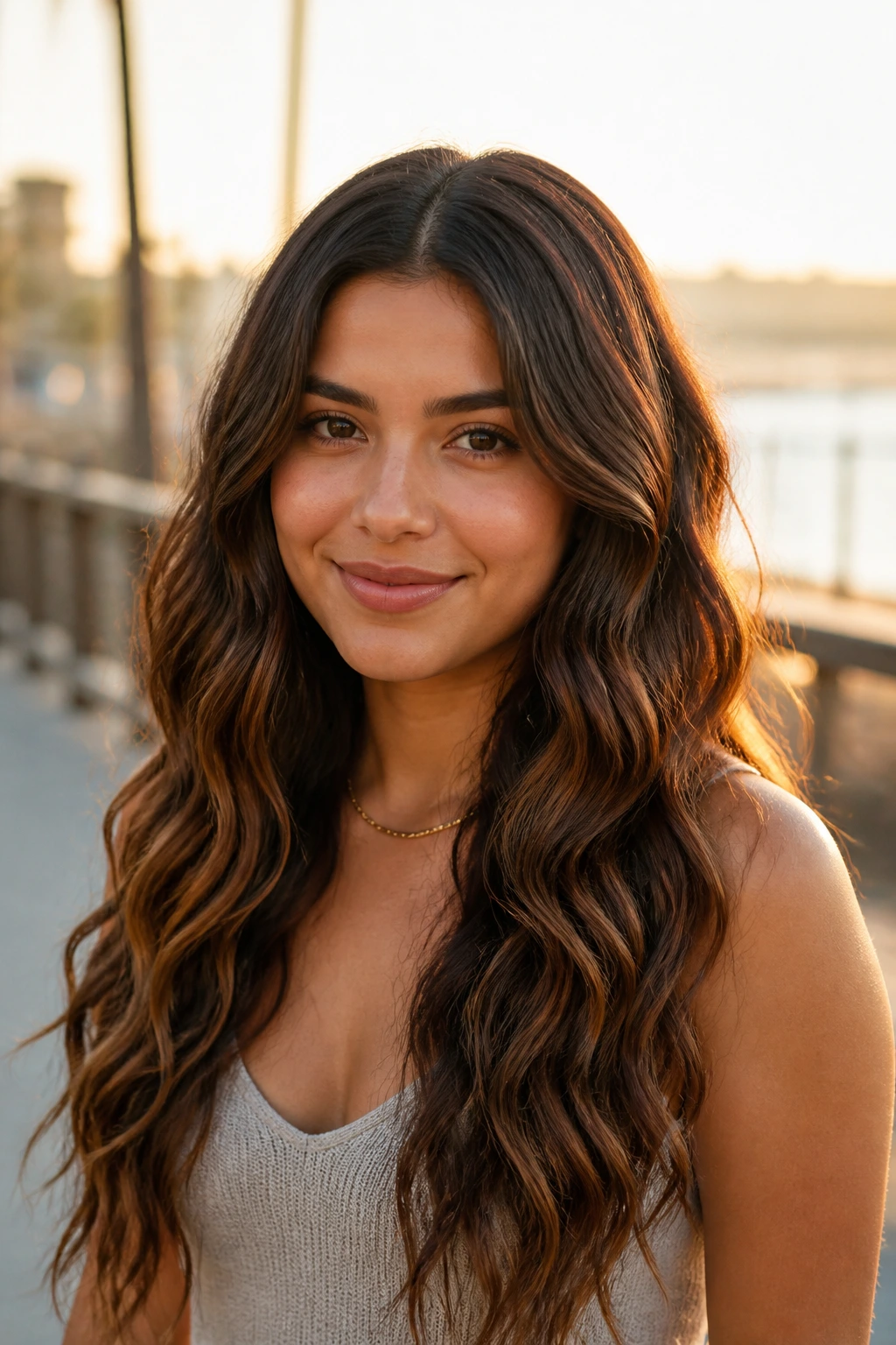 Close-up of mermaid waves on a real woman with long glossy hair.