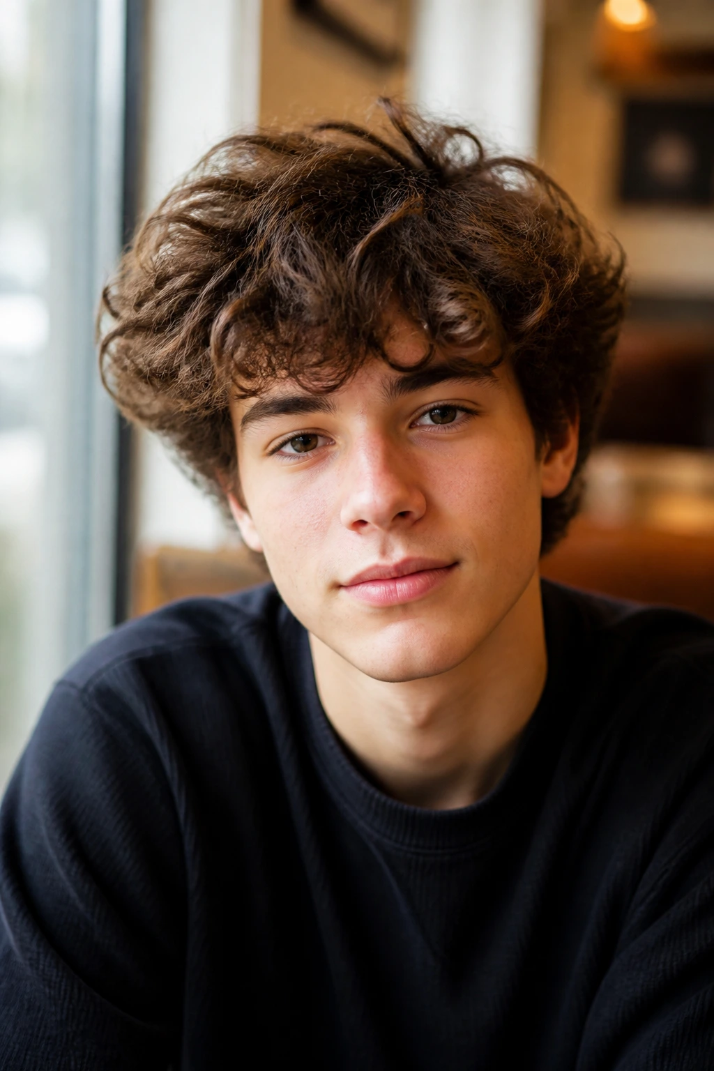 Close-up of a real boy with messy layered top and no hard part