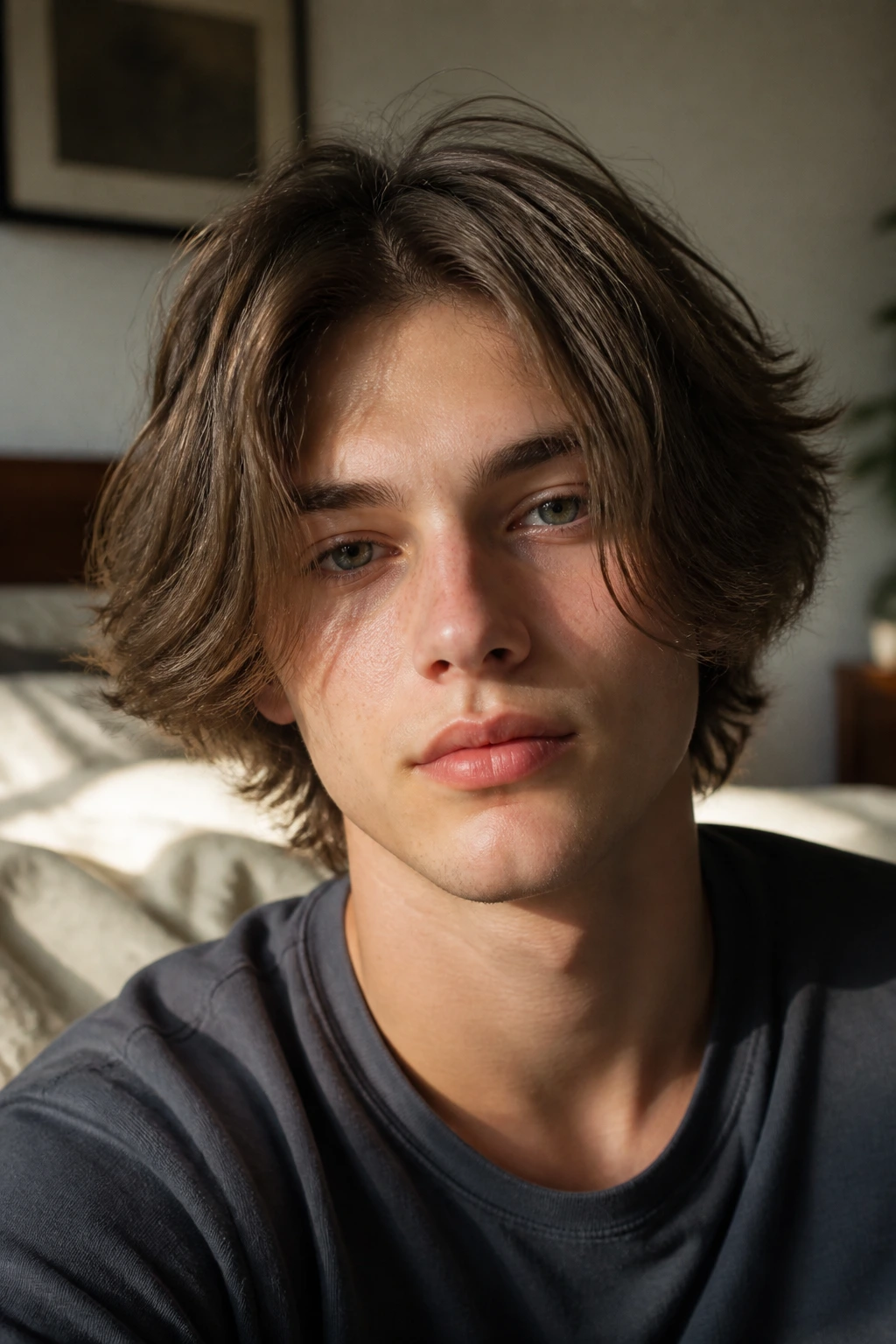 Portrait of a real person with a messy air-dried pageboy and natural texture.