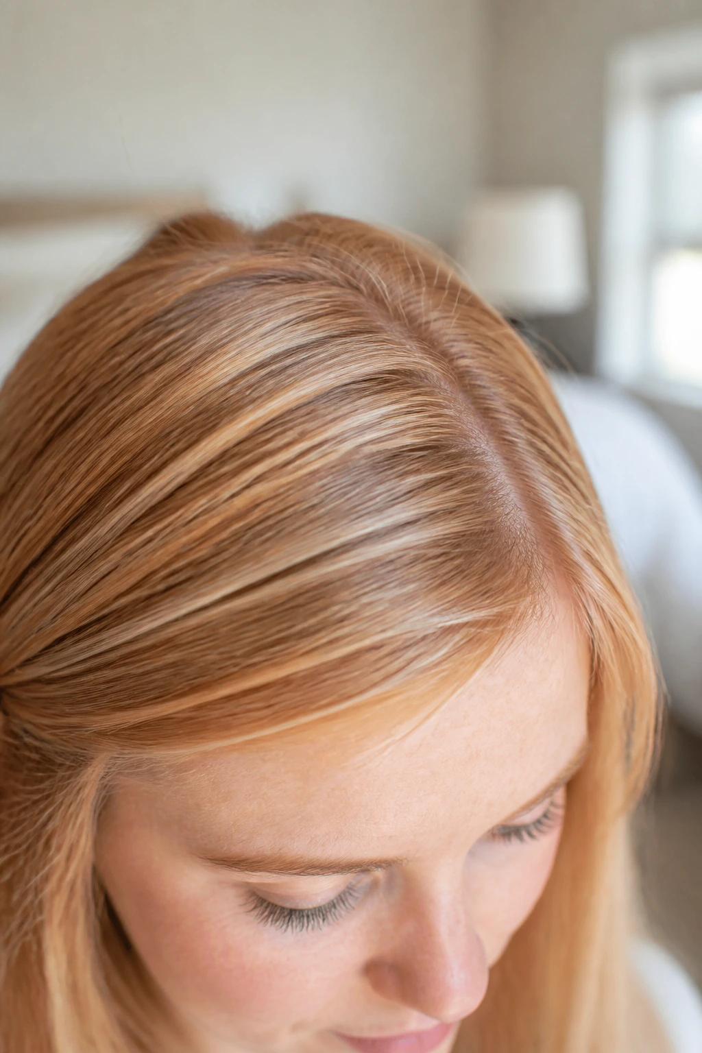 Close-up of crown area with micro-babylights strawberry shine