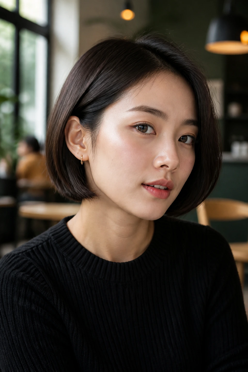 Portrait of a real woman with a micro bob and soft edge