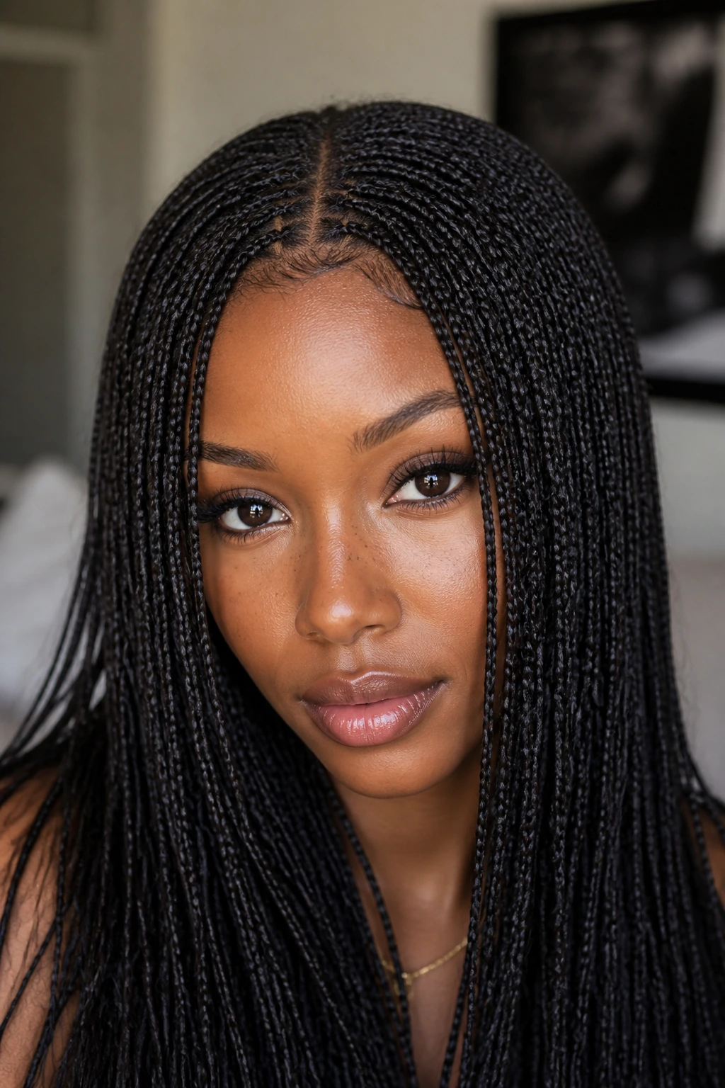 Close-up of micro braids on a real woman