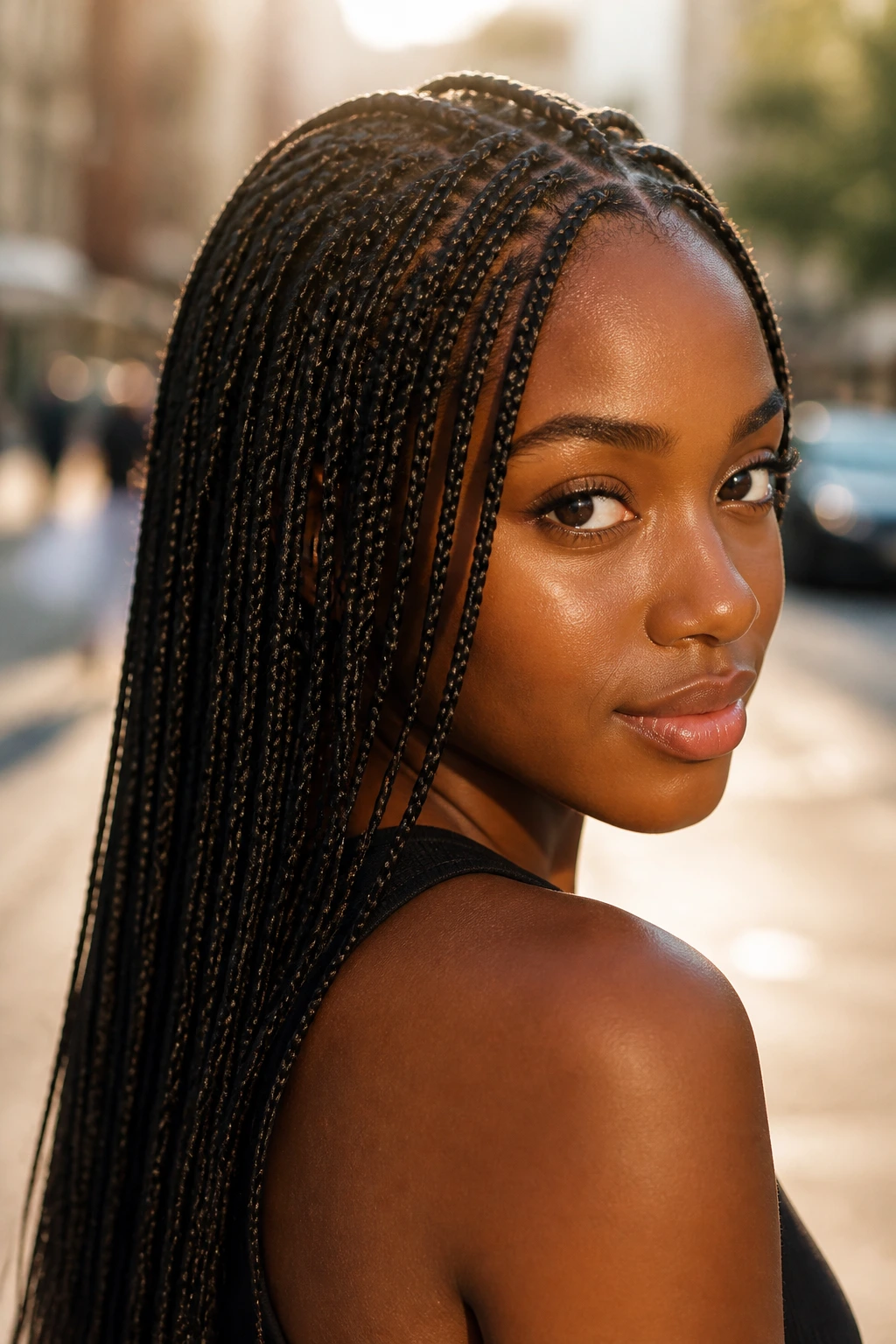 Close-up of micro braids on a real person