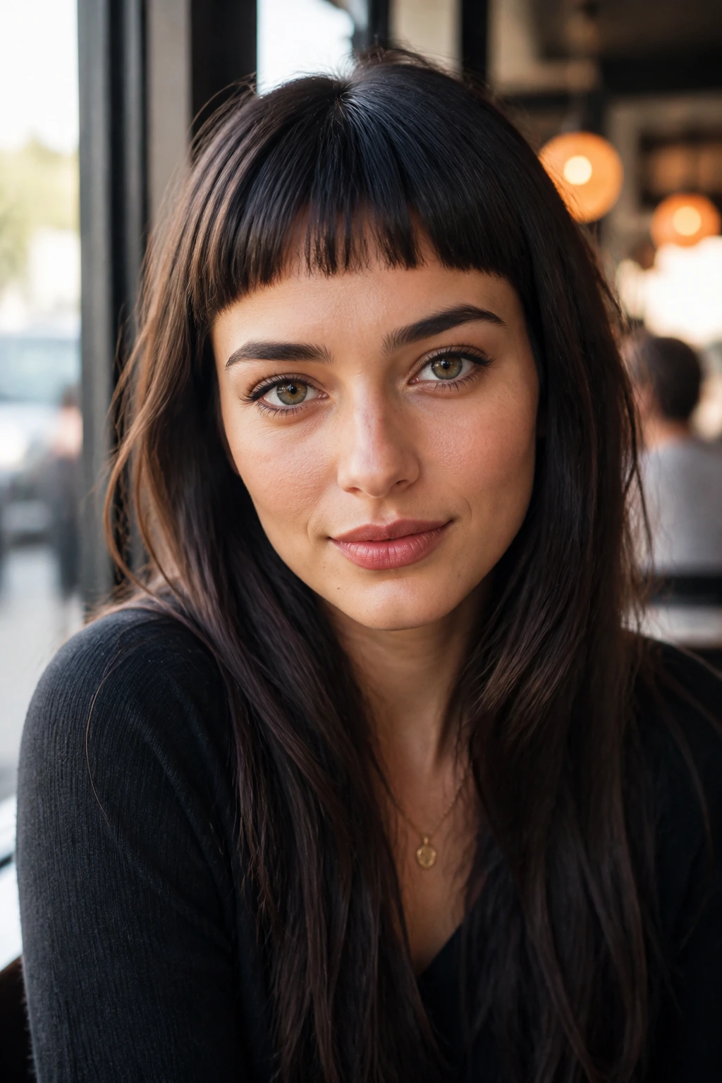 Close-up of a real person with a high micro fringe and soft ends