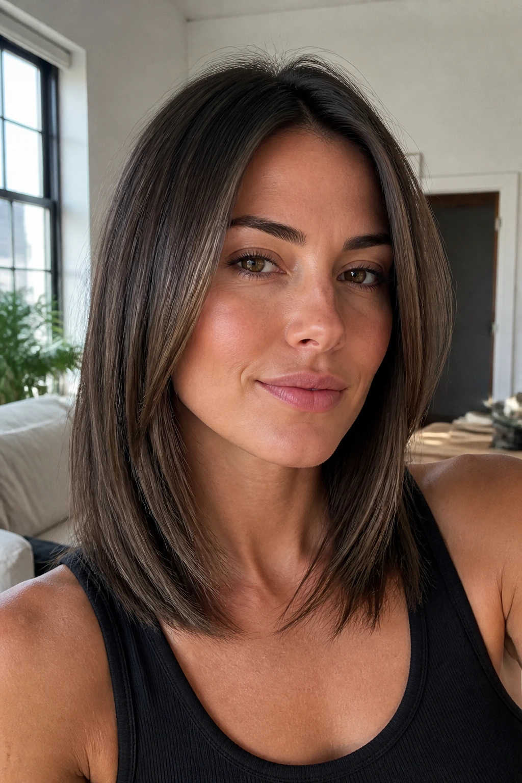 Close-up of a person with micro-layered ends providing subtle swing