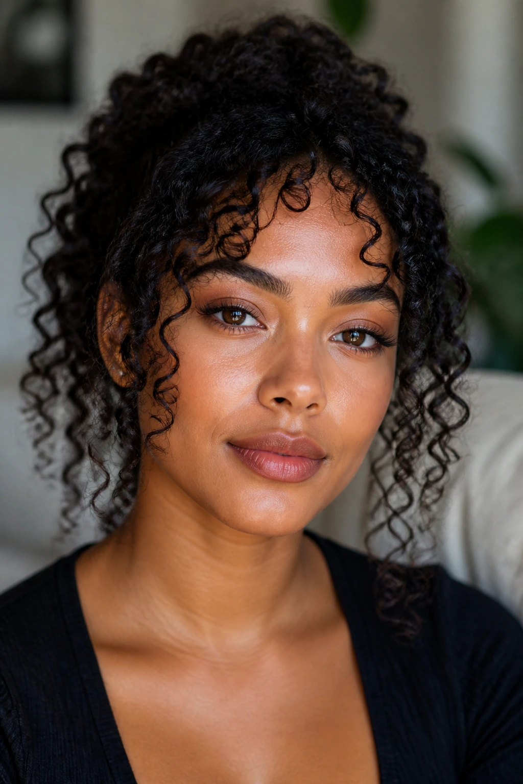 Close-up of tight curls with micro wisps at the front