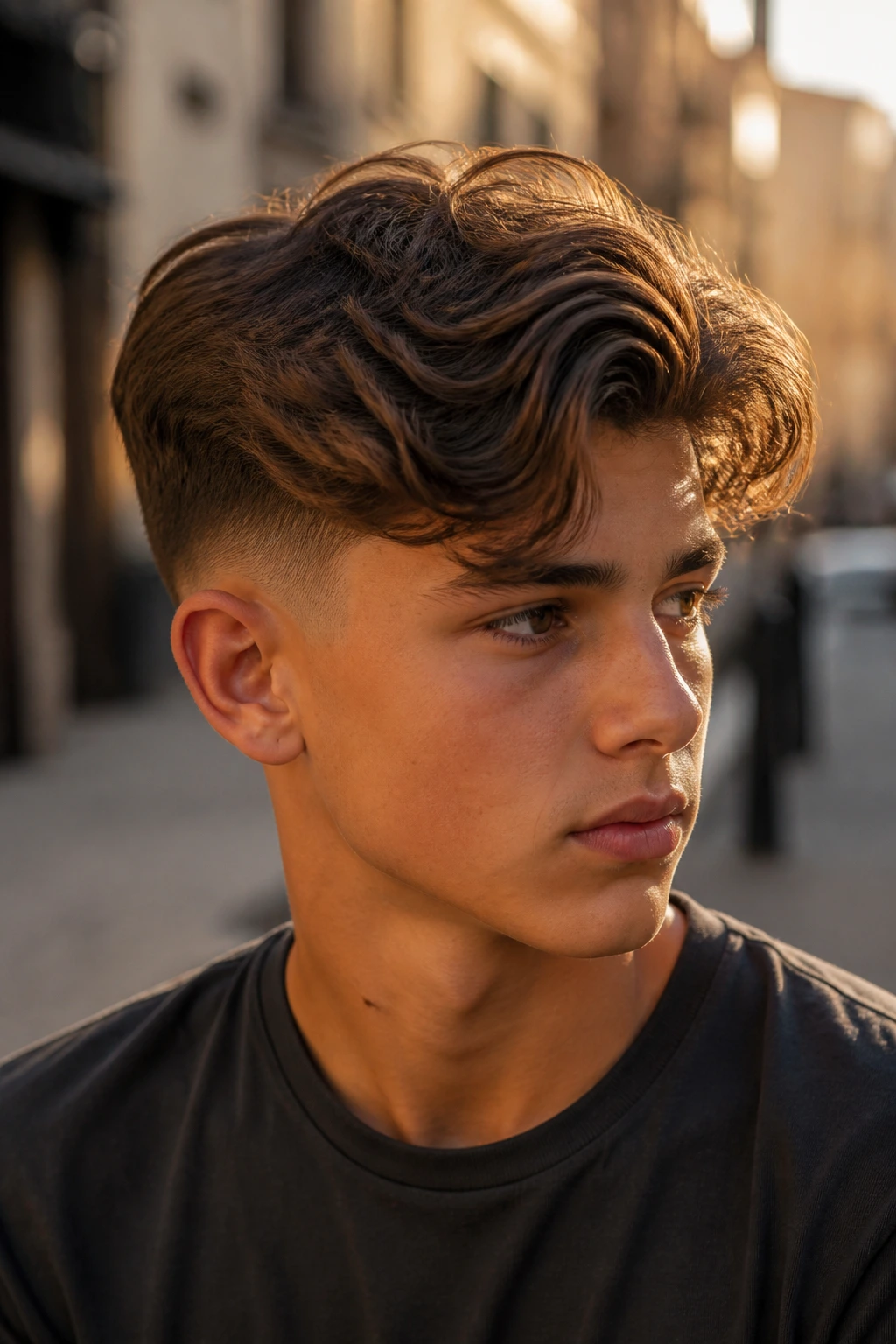 Boy with mid fade and loose wavy part
