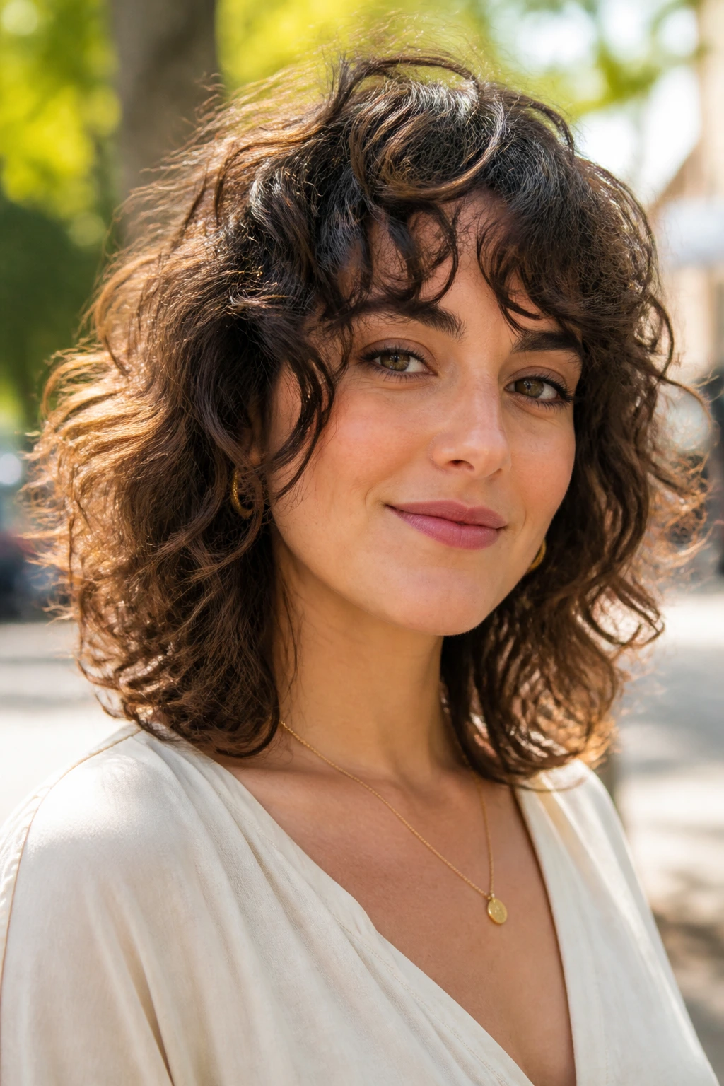 Real person with mid-length cut and light floating ends