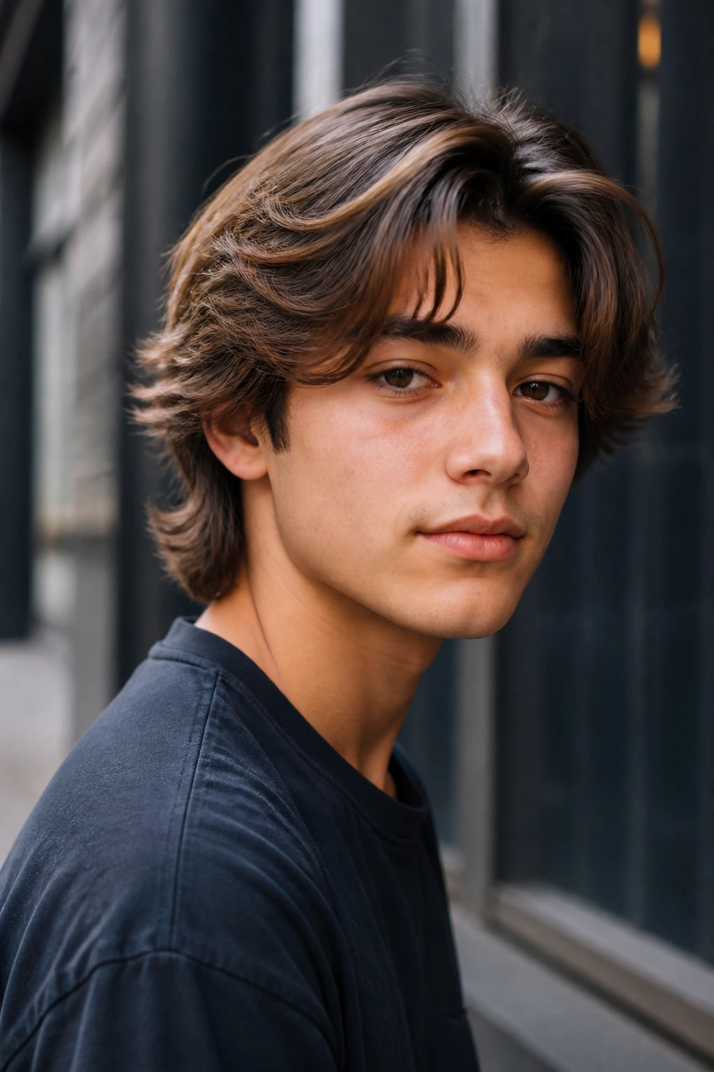Boy with mid-length flow cut in outdoor light