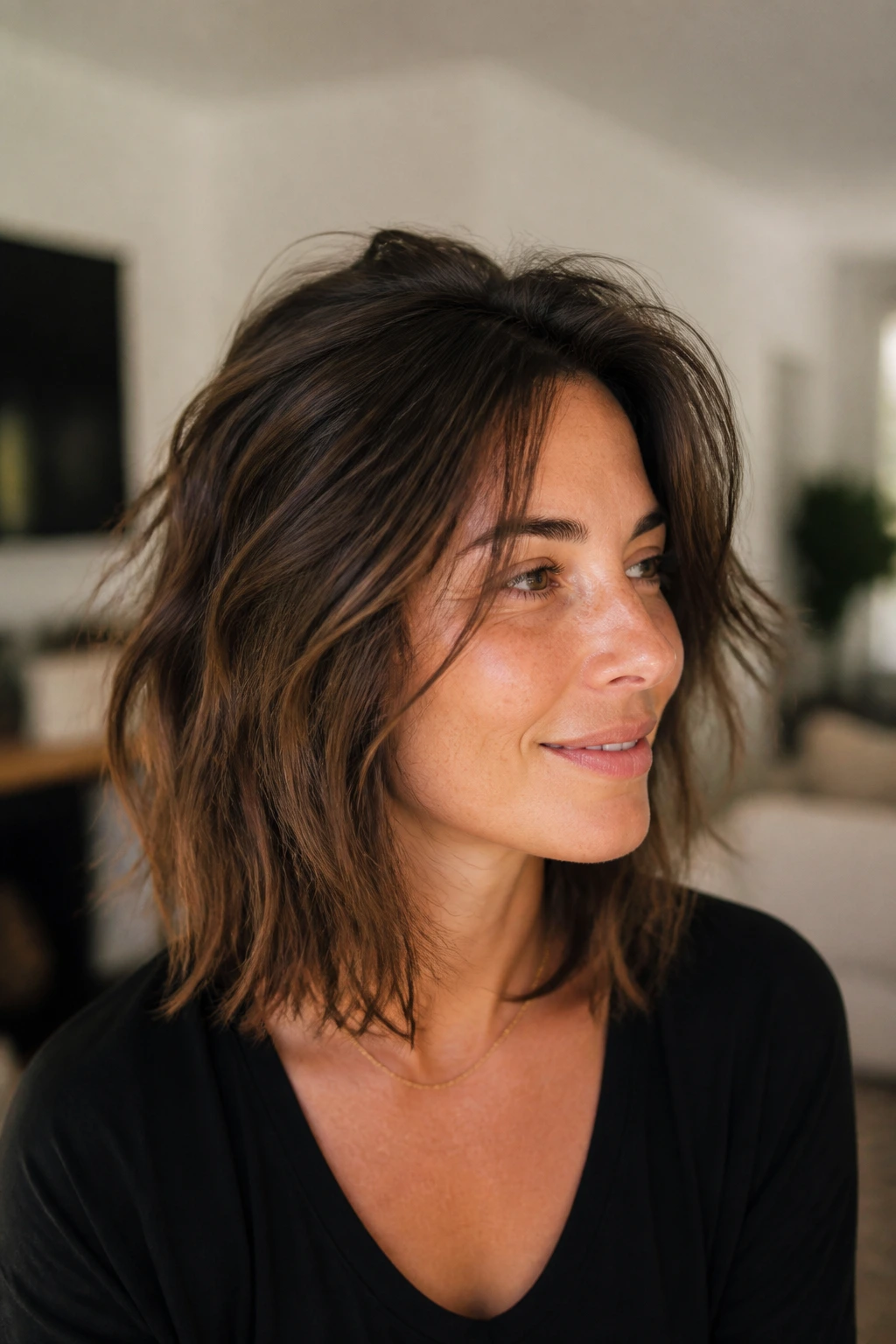 Woman with a midi shag and airy crown lift