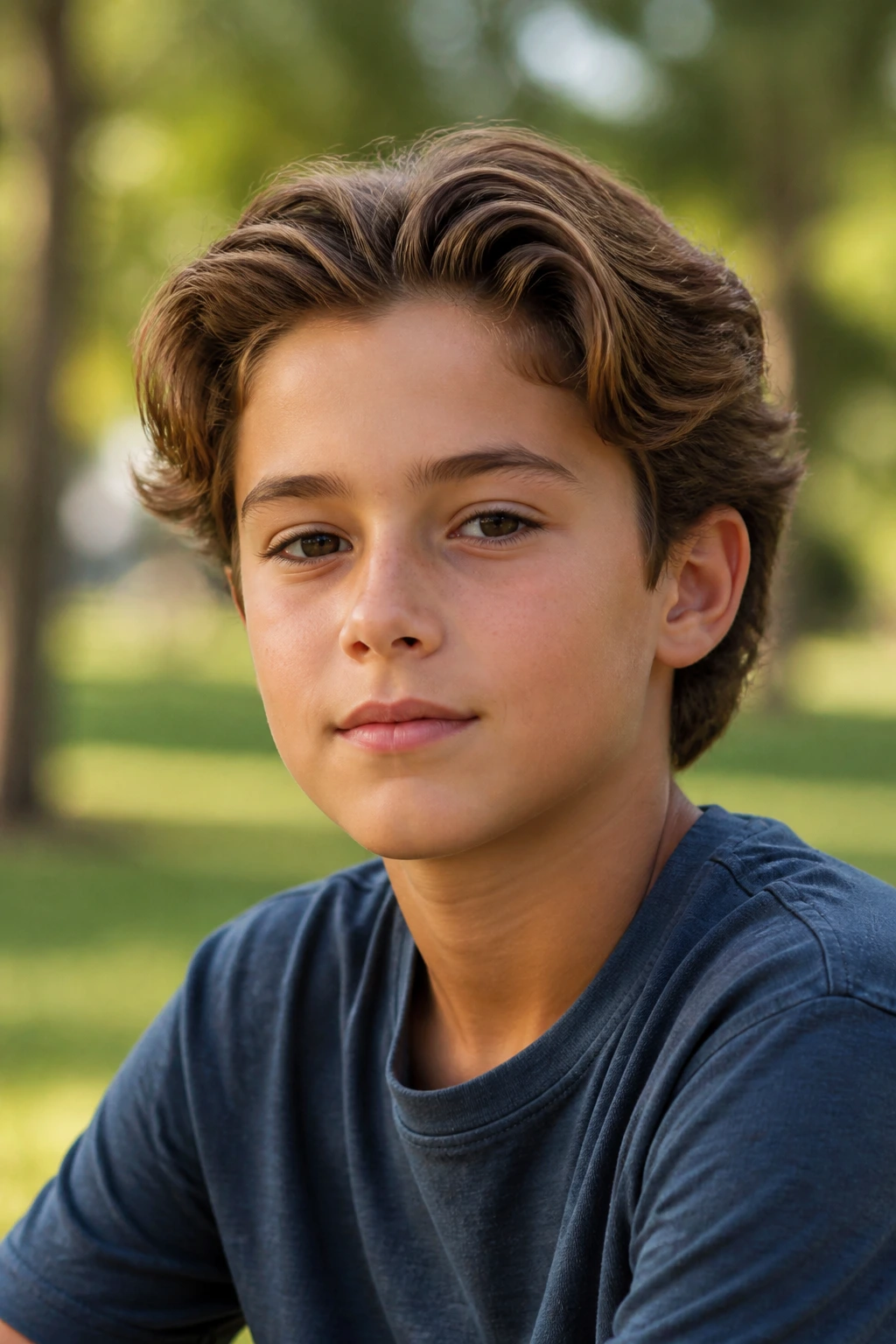Boy with mini bro flow hairstyle in natural light