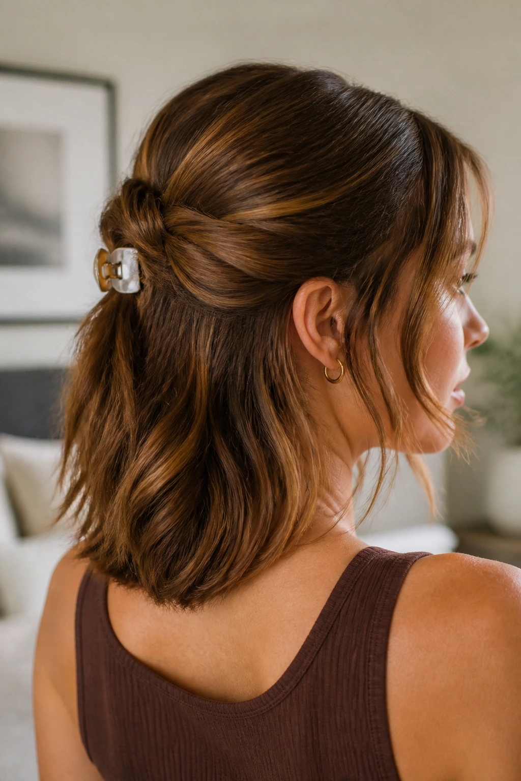Mini Claw-Clip Twist hairstyle on real person with back twist and clip