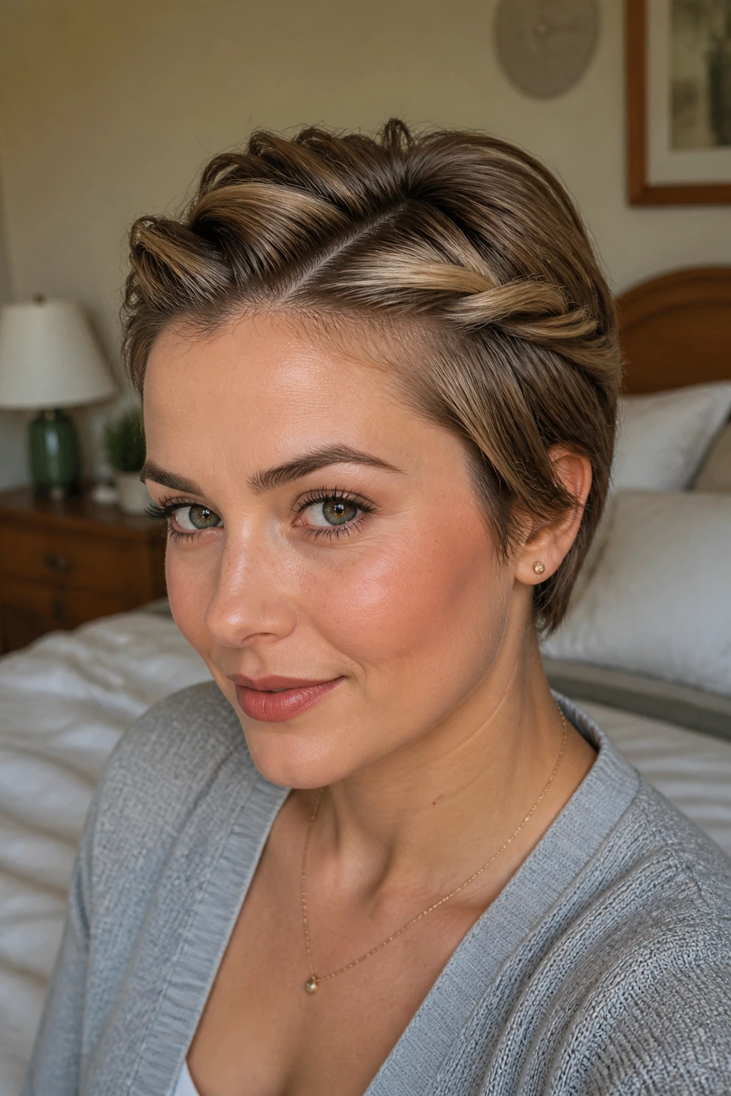 Close-up of a real person with mini crown twists and hidden pins