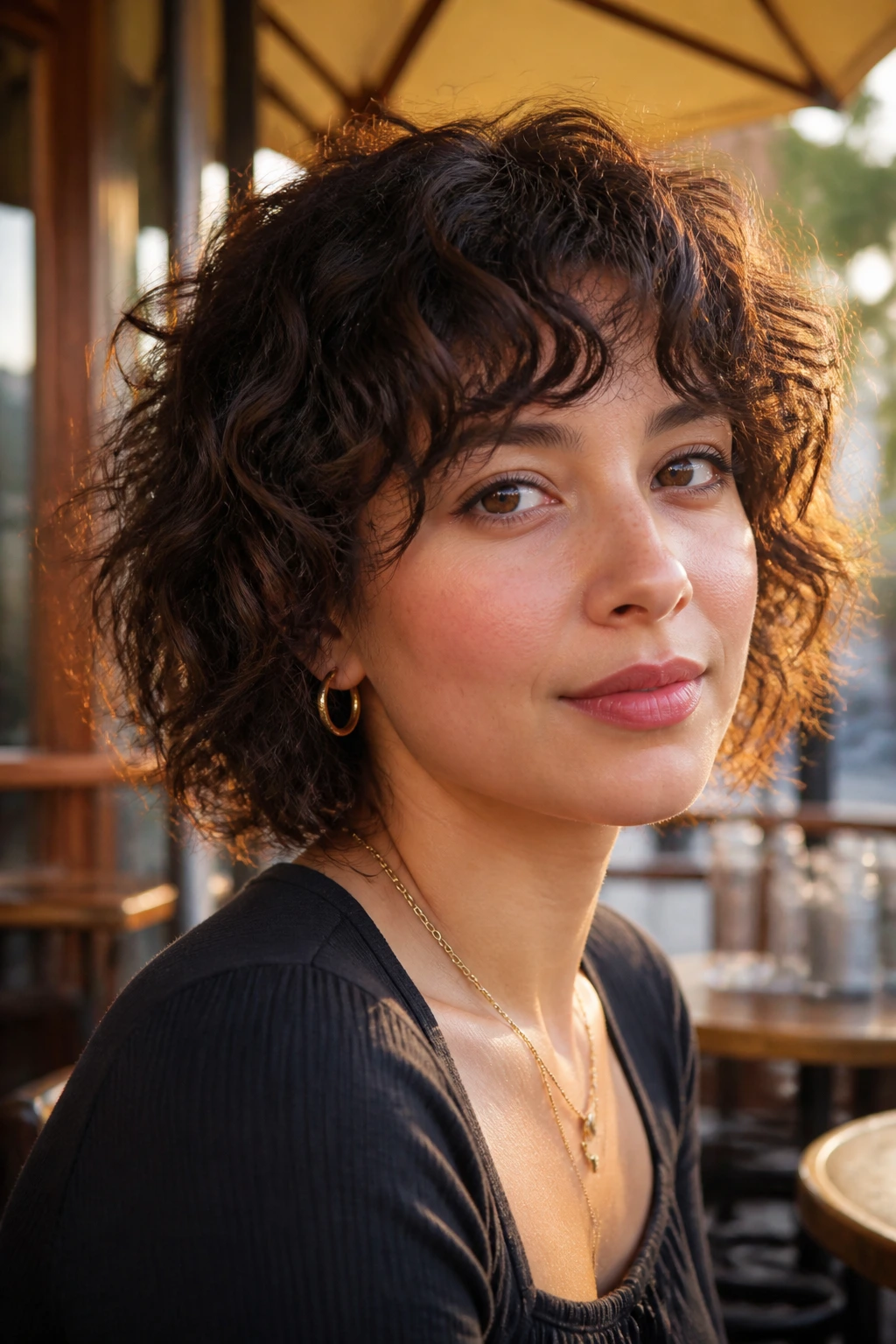 Close-up portrait of a person with a mini shag bob and choppy ends