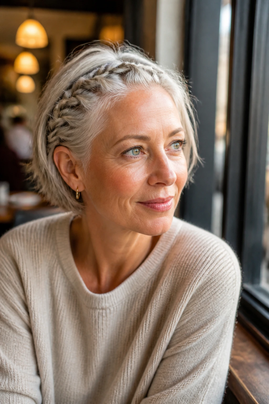 Woman with chin-length hair having mini twists at the temples