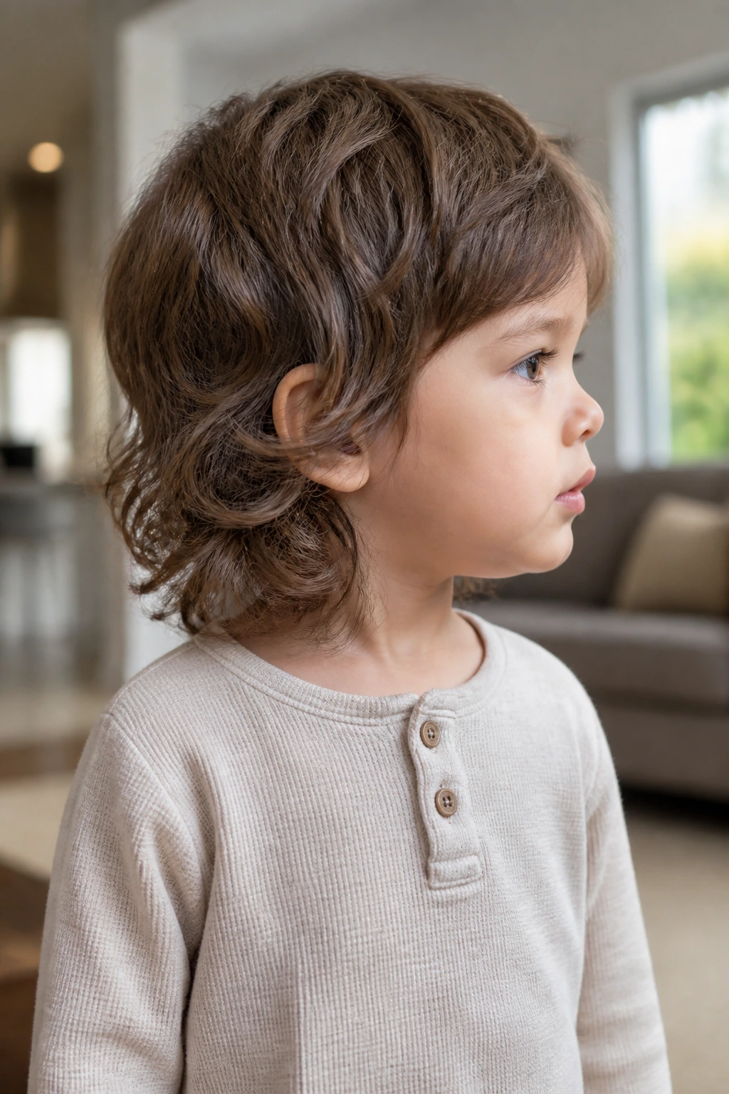 Close-up of toddler with mini wolf cut and soft texture