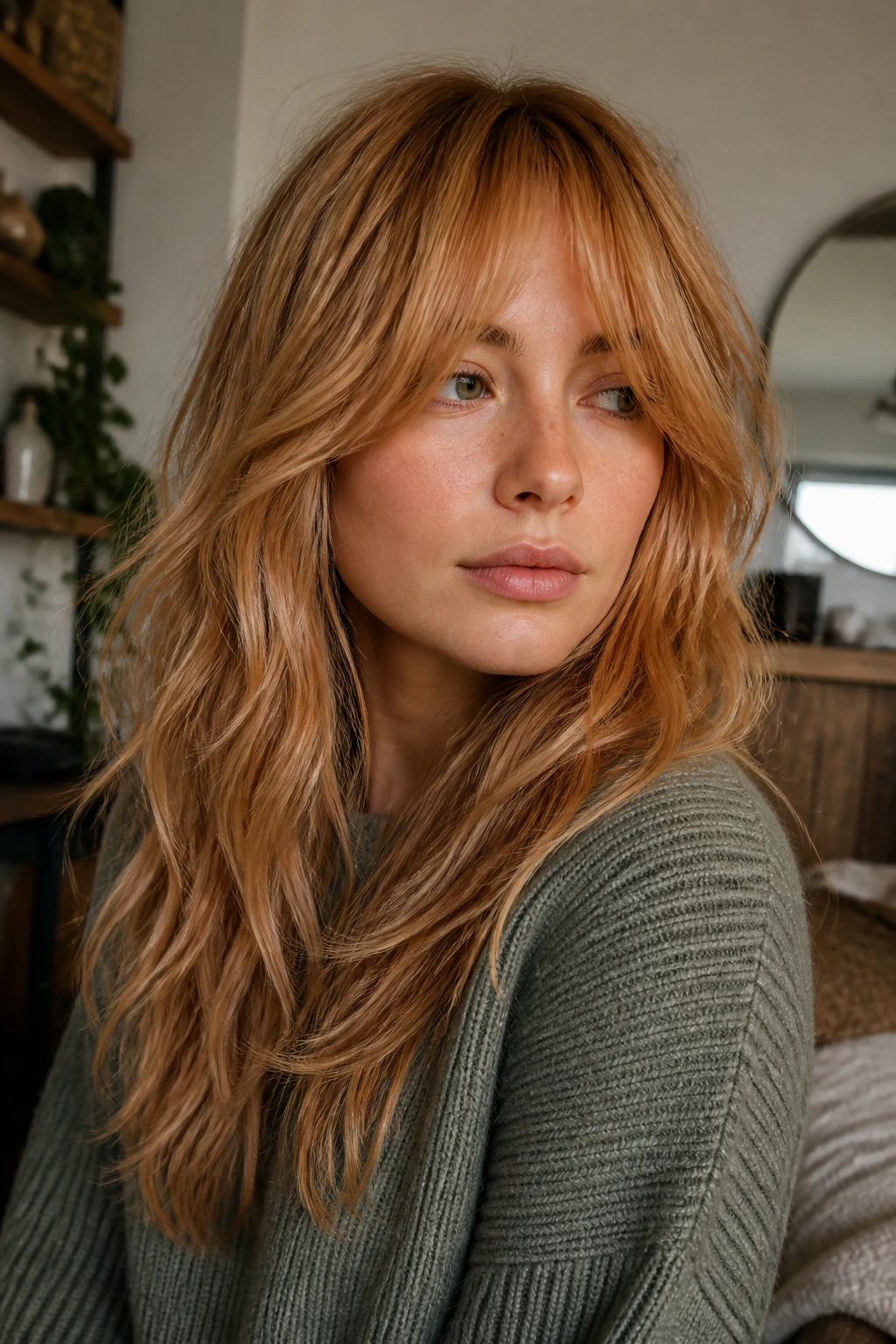 Portrait of minimal-product shag with natural movement on a real person