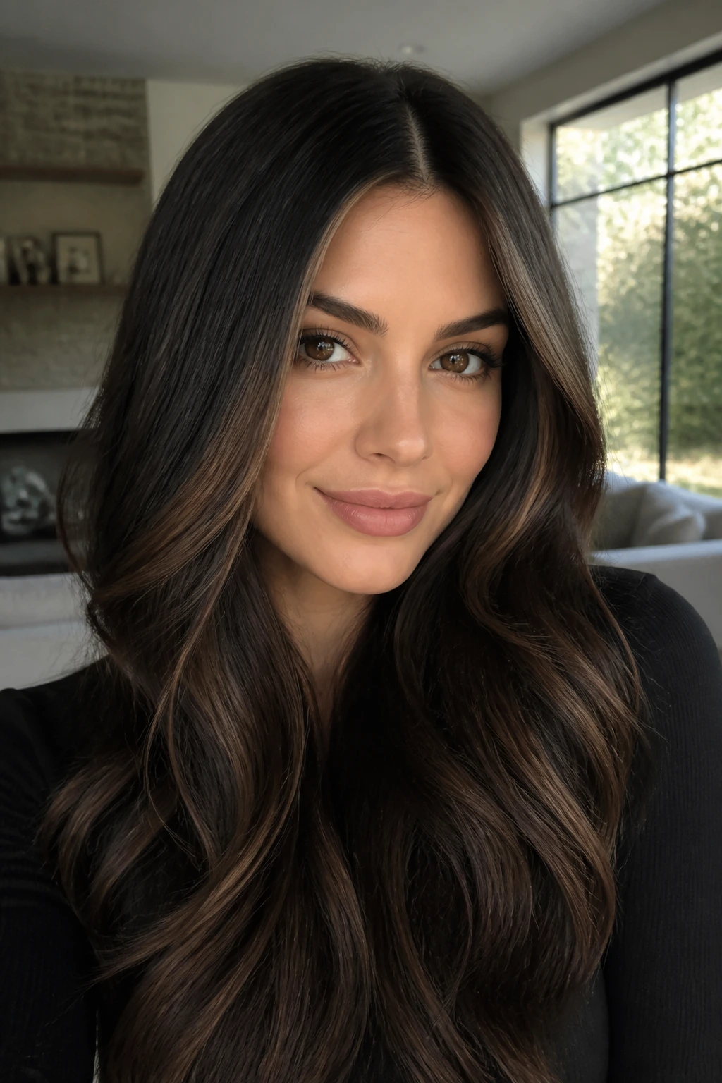 Close-up of brunette hair with mink mocha dimension tones