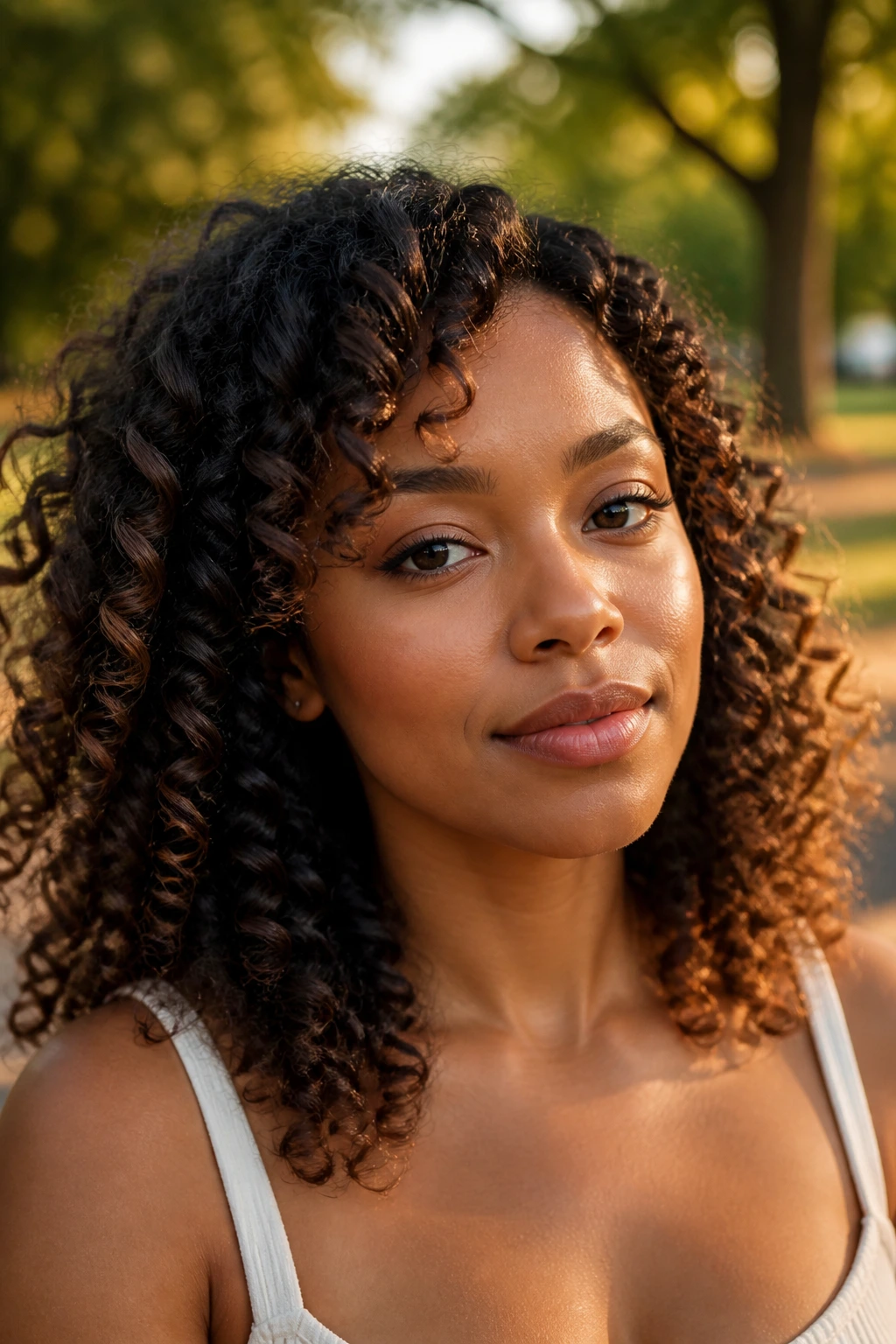 Real woman with mixed-texture wand curls and coily ends, close-up